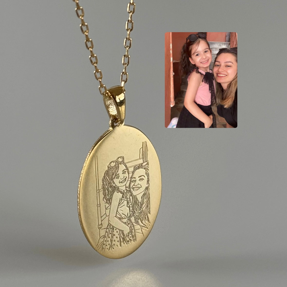 PHOTO GRAVUR OVAL KETTE | 925 SILBER