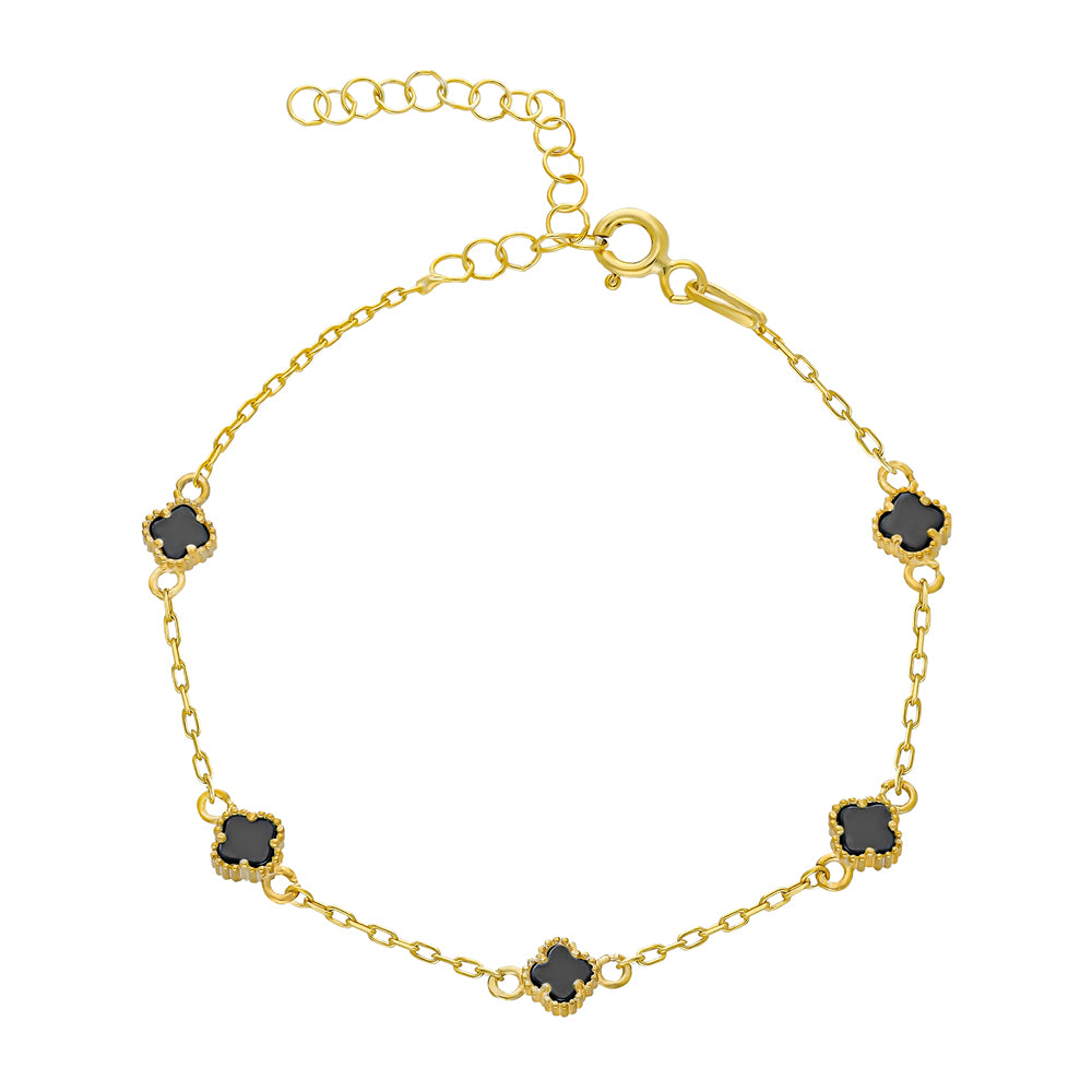 Kardelen MINIMAL SCHWARZE KLEE ARMKETTE - 925 SILBER