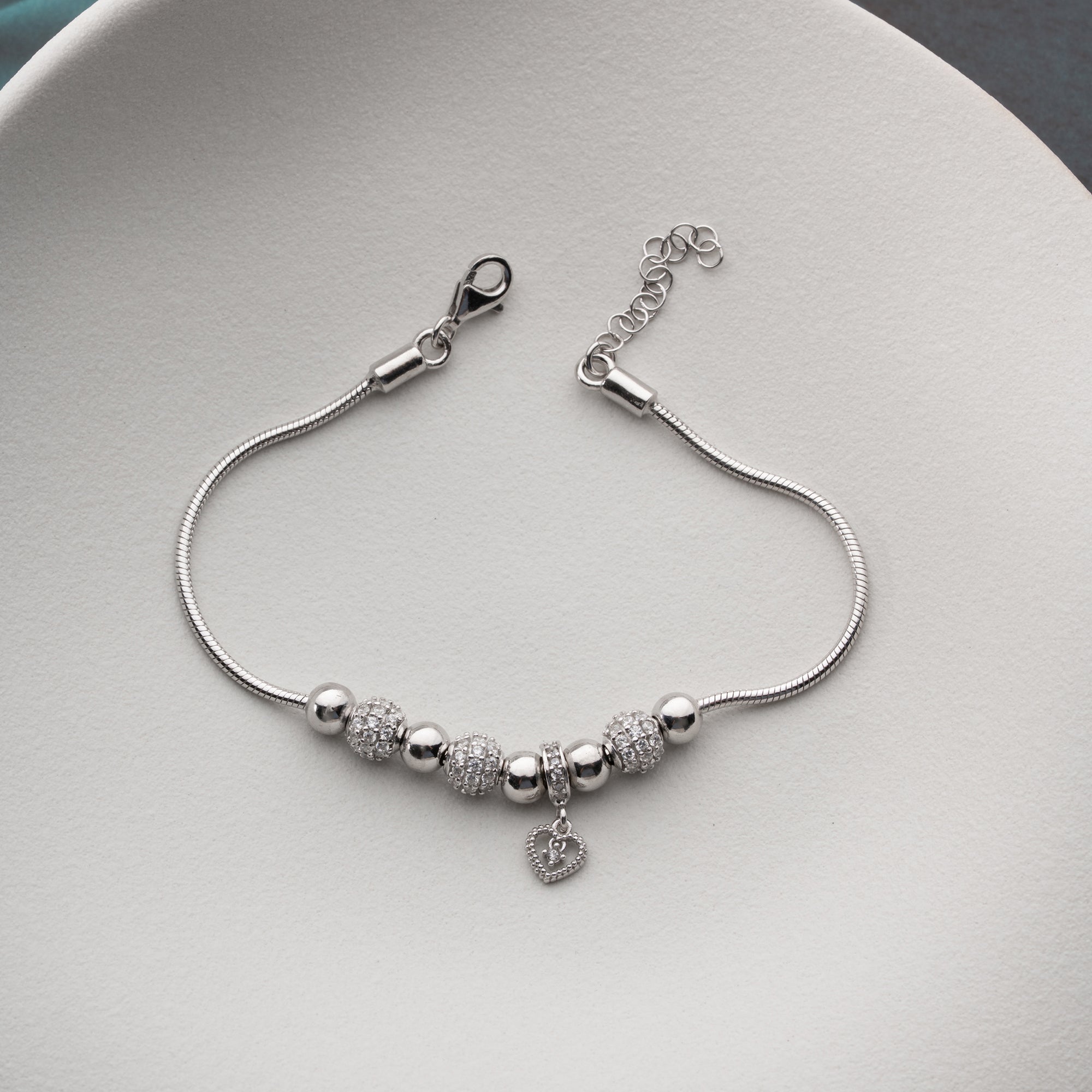 KUGEL MIT HERZ ARMKETTE | 925 SILBER