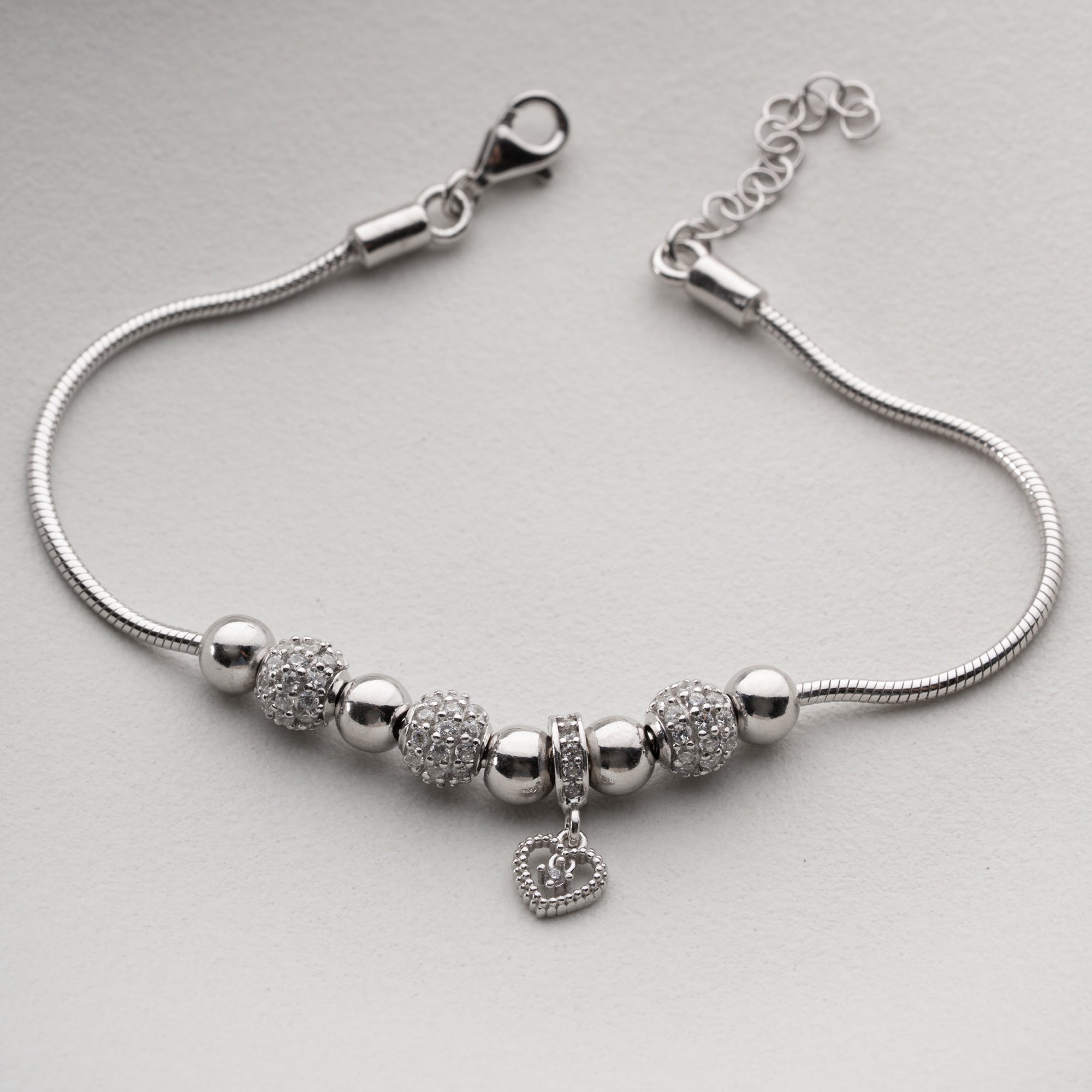 KUGEL MIT HERZ ARMKETTE | 925 SILBER