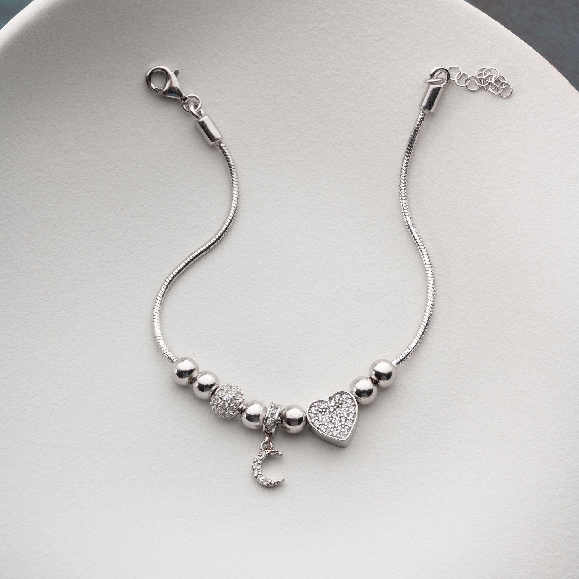 SICHELMOND MIT HERZ-CHARM ARMKETTE | 925 SILBER