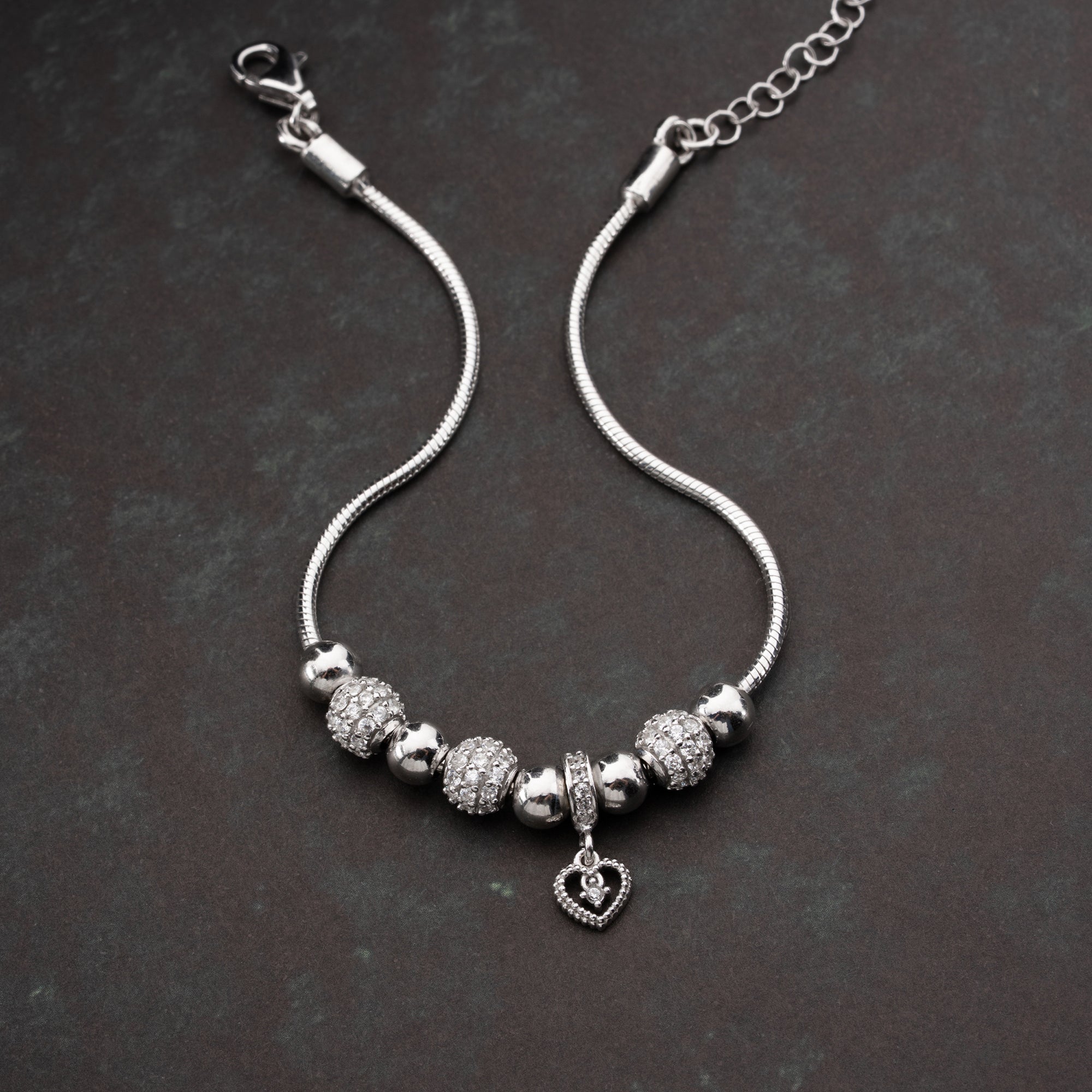 KUGEL MIT HERZ ARMKETTE | 925 SILBER