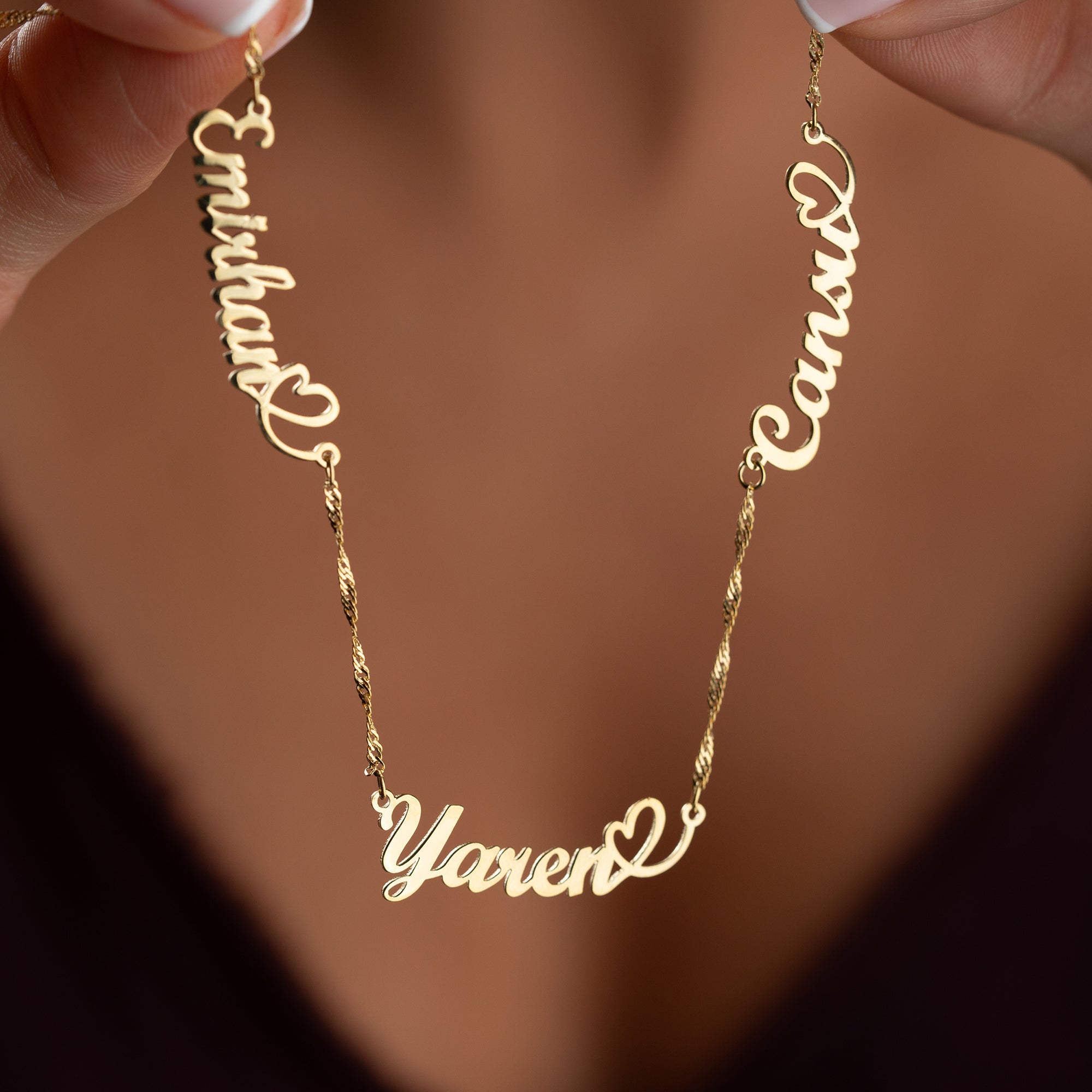 3'ER HERZ WAVE NAMENSKETTE | 925 SILBER