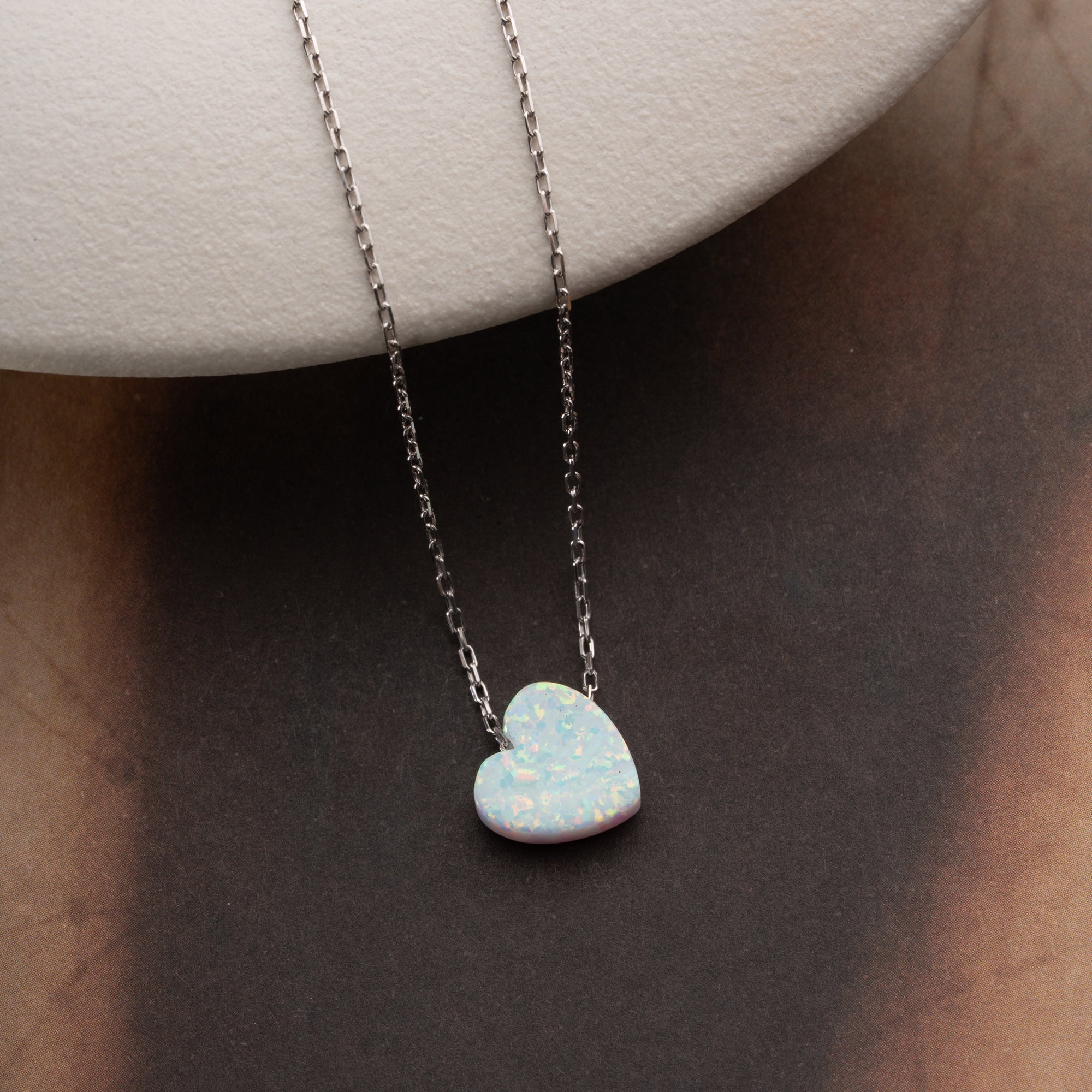 HERZ OPAL HALSKETTE | 925 SILBER