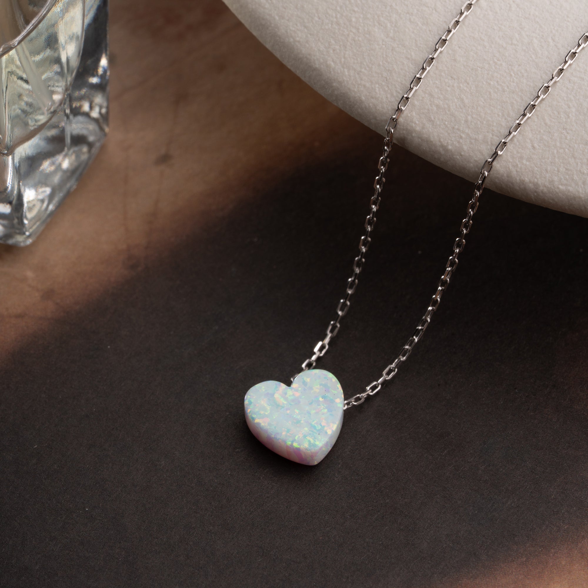 HERZ OPAL HALSKETTE | 925 SILBER