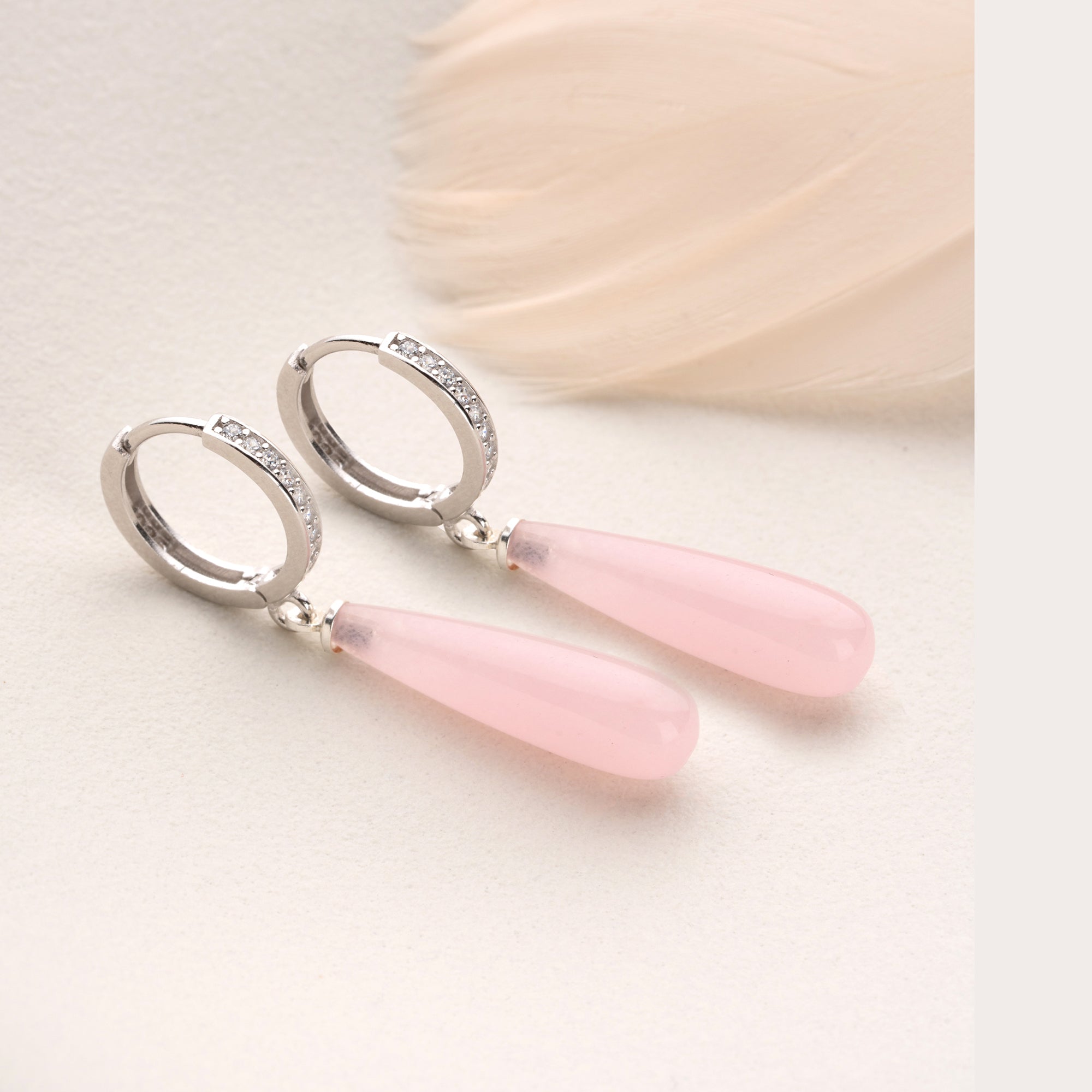 CREOLEN MIT ROSA TROPFENANHÄNGER OHRRINGE | 925 SILBER