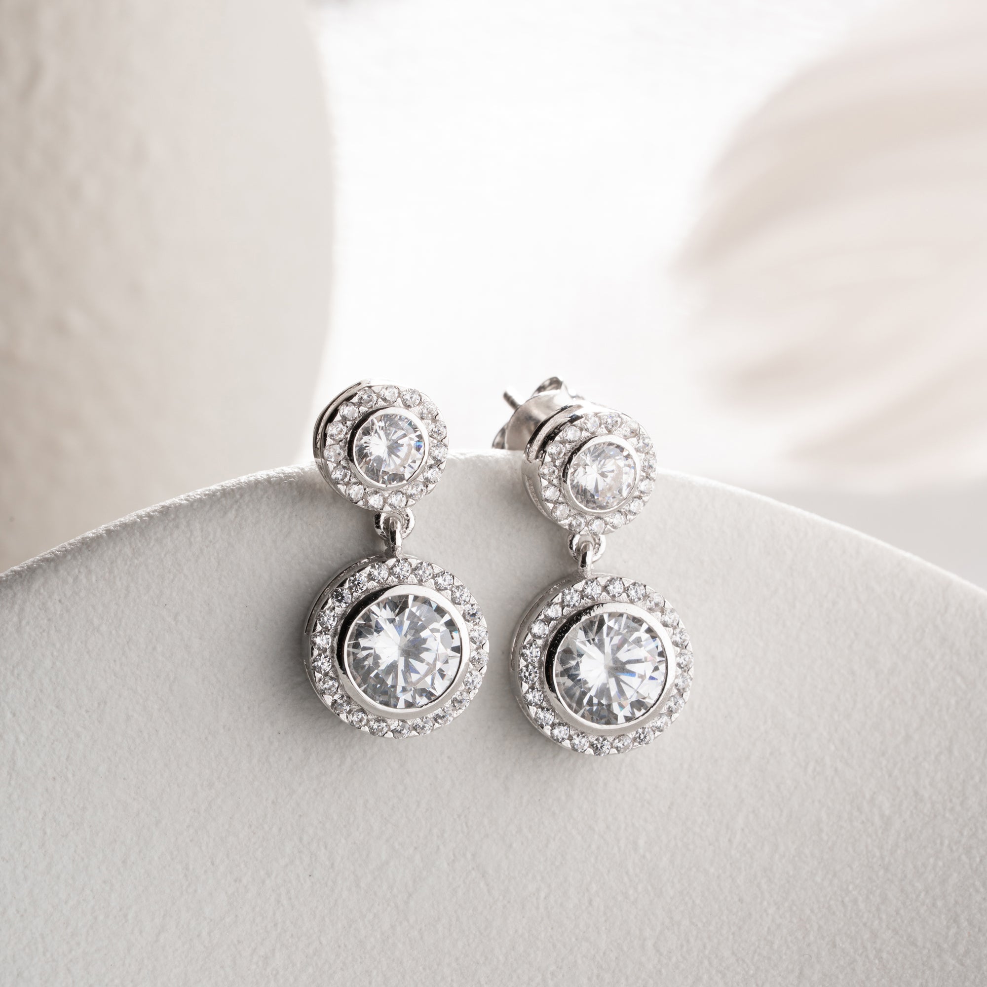 HALO HÄNGEOHRRINGE ZIRKONIA OHRRINGE | 925 SILBER