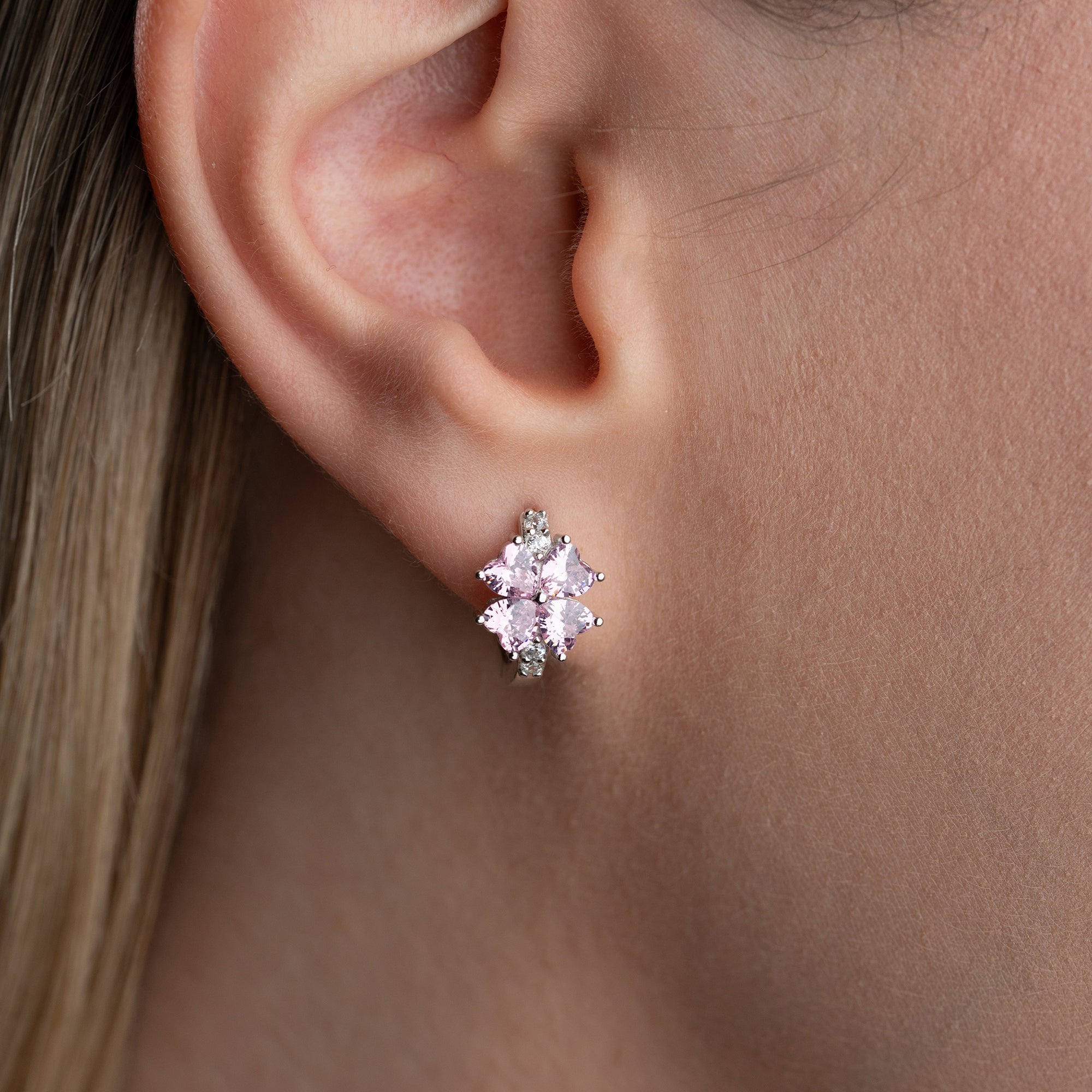 MINIMALISTISCHE BLUME AUS SILBER MIT ROSA STEIN OHRRINGE | 925 SILBER