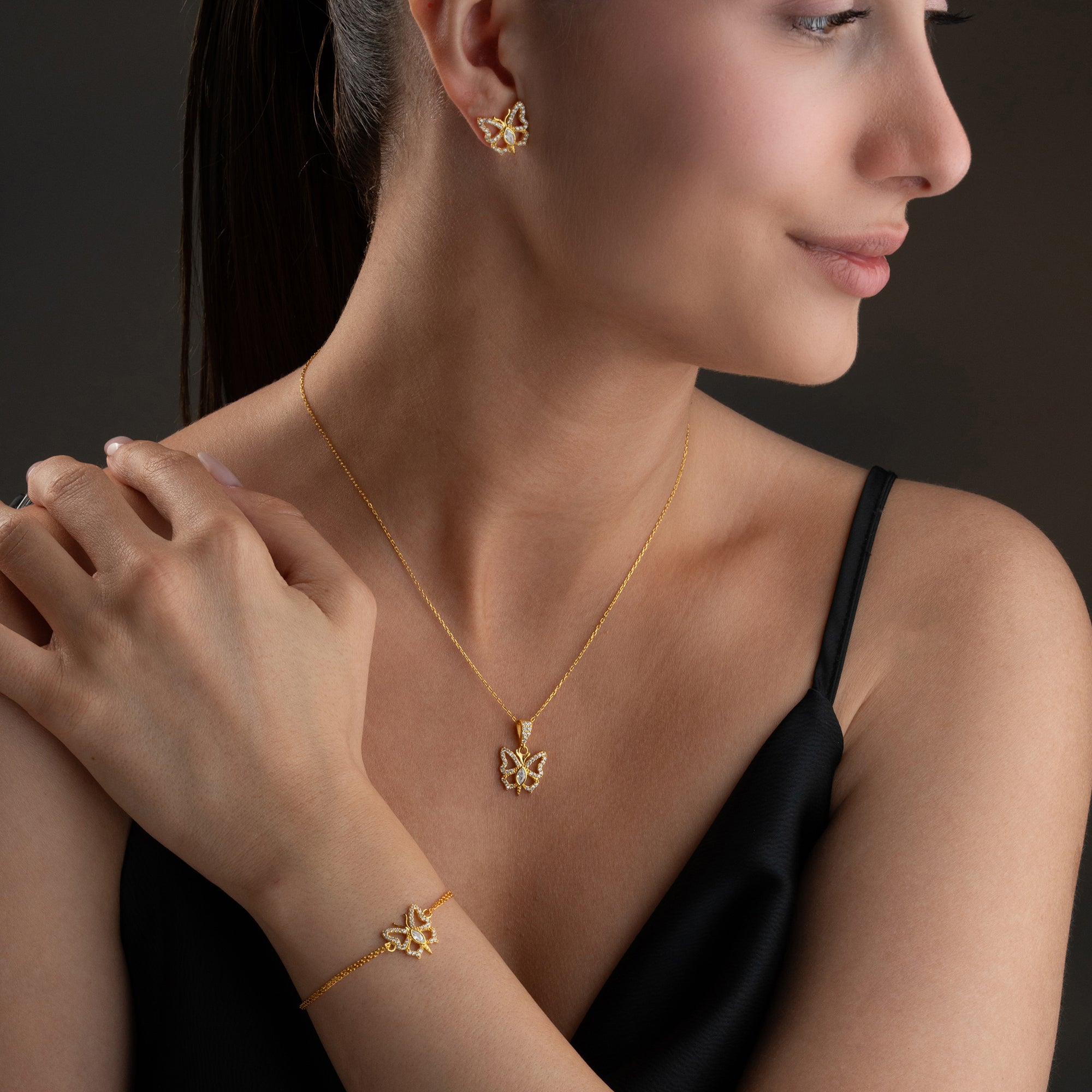 BUTTERFLY HALSKETTE | ARMBAND | OHRRING SET | 925 SILBER