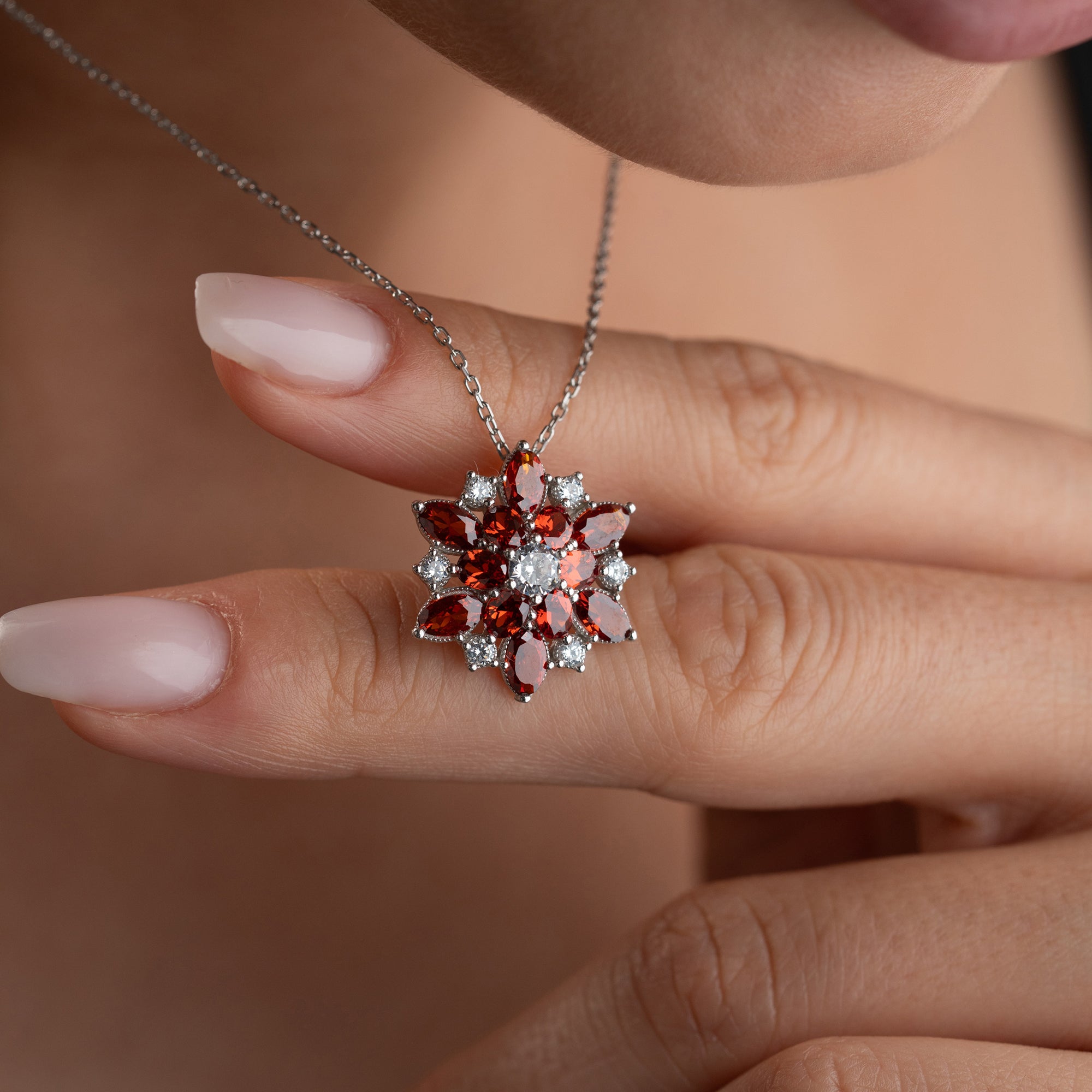 ROTE LOTUS HALSKETTE| 925 SILBER