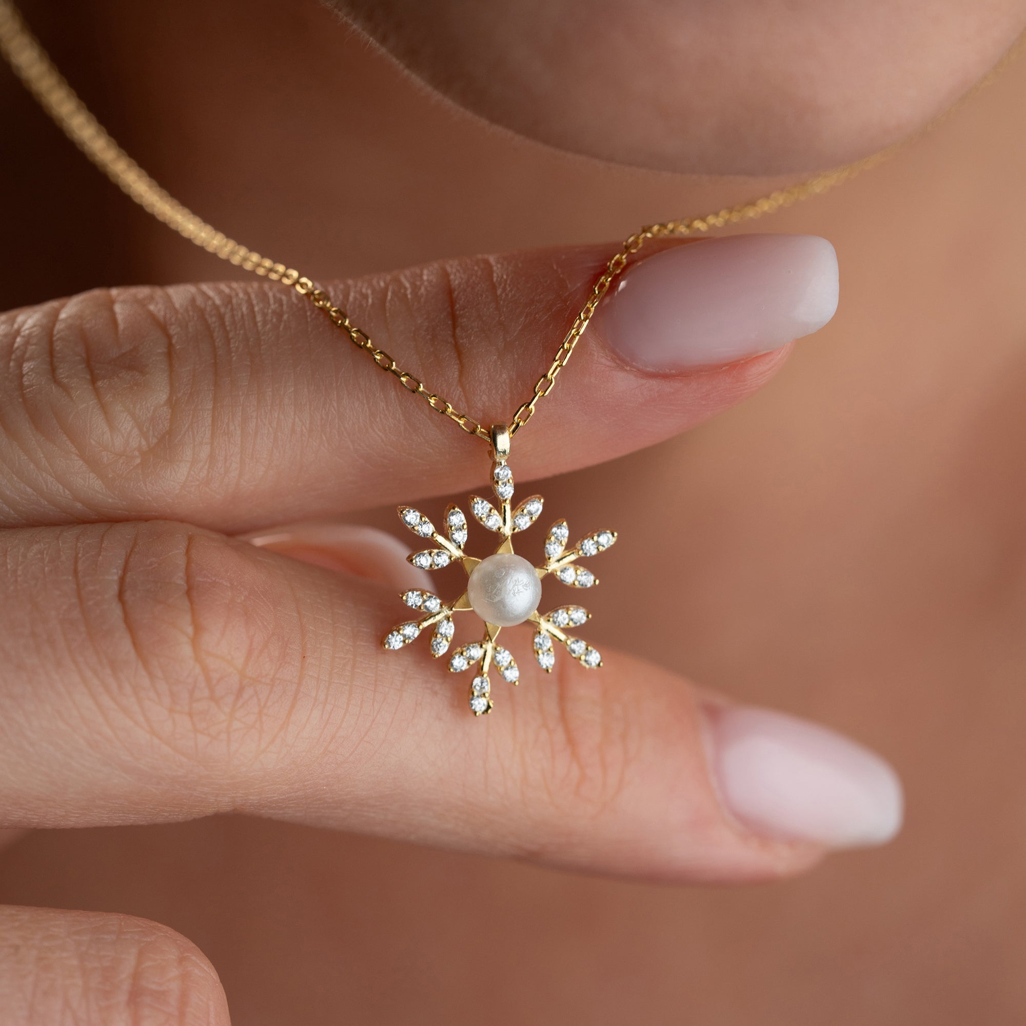 SCHNEEFLOCKE PEARL HALSKETTE| 925 SILBER