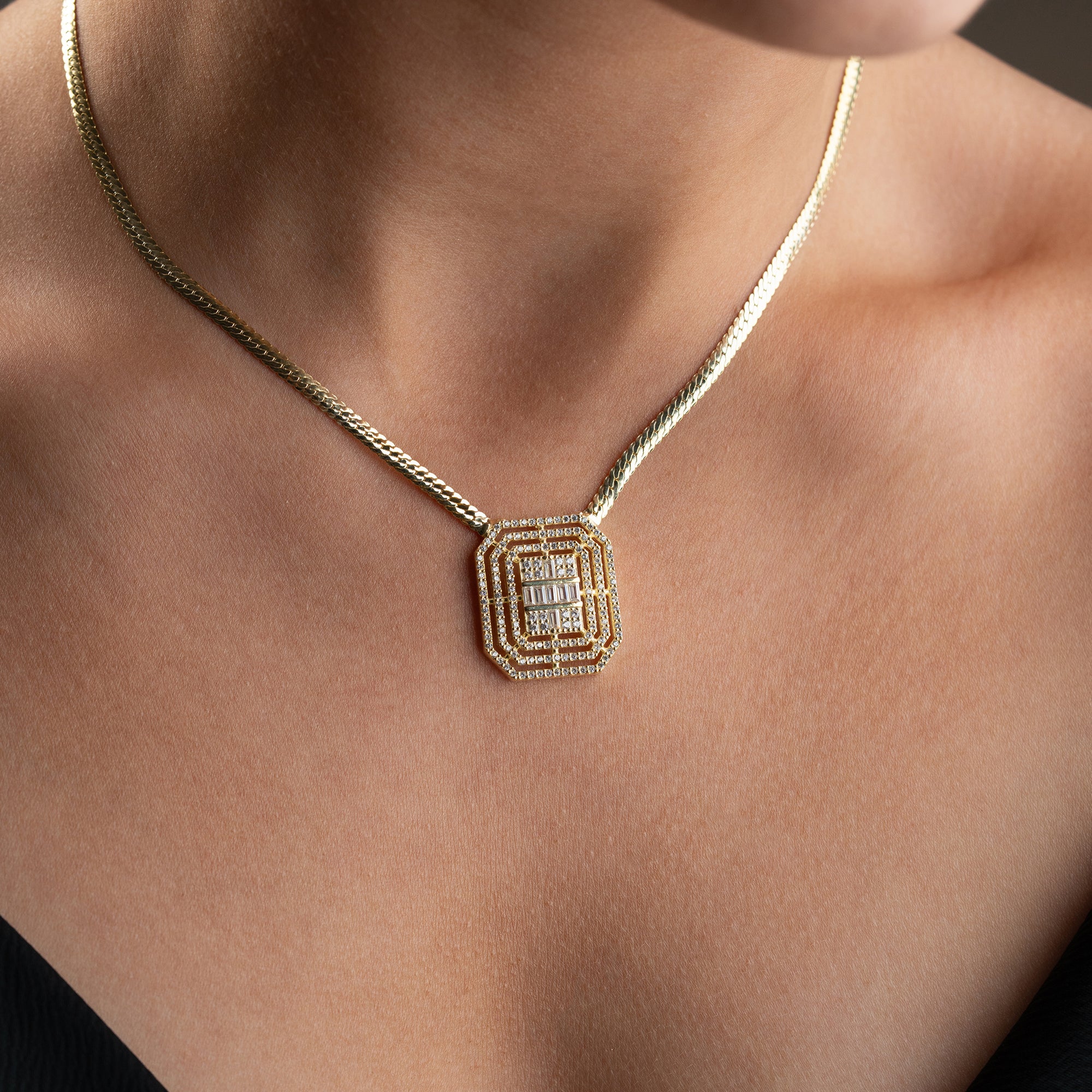 SQUARED BAGUETTE HALSKETTE| 925 SILBER