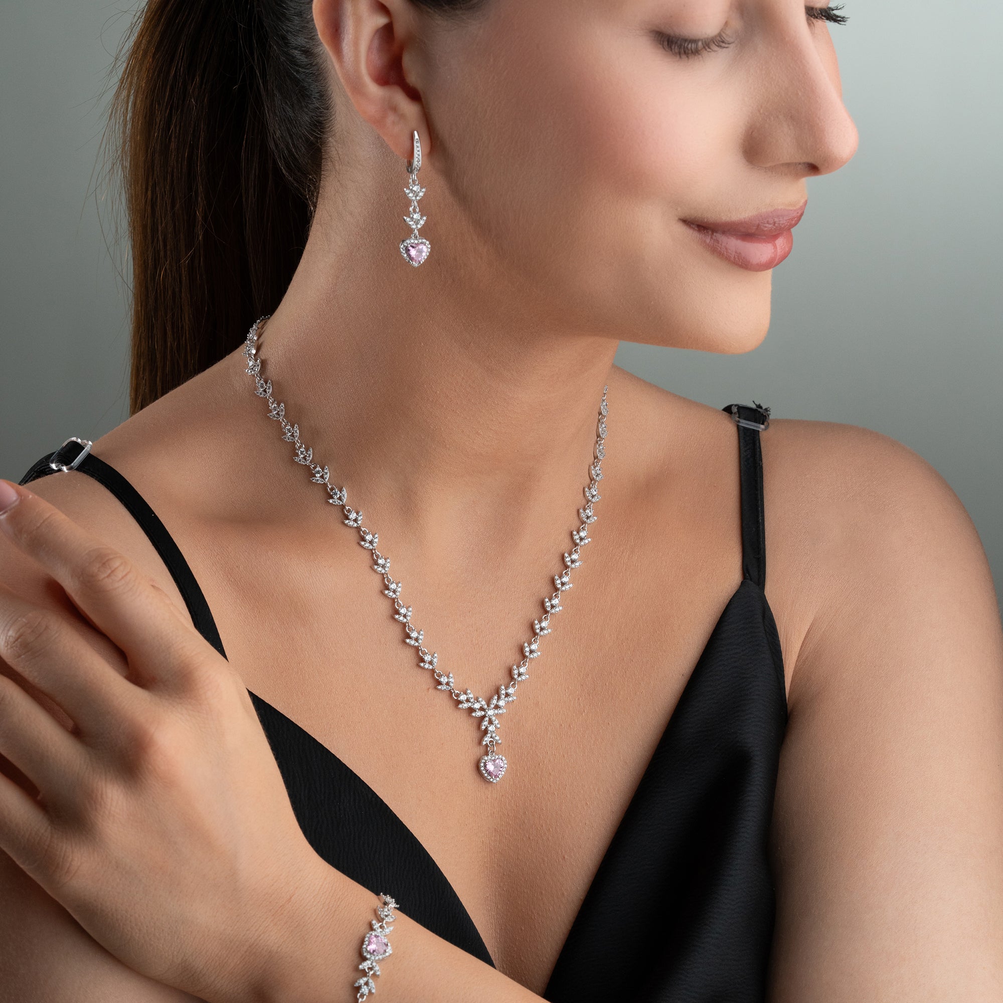 ROSA HERZ MIT STEIN SET | 925 SILBER