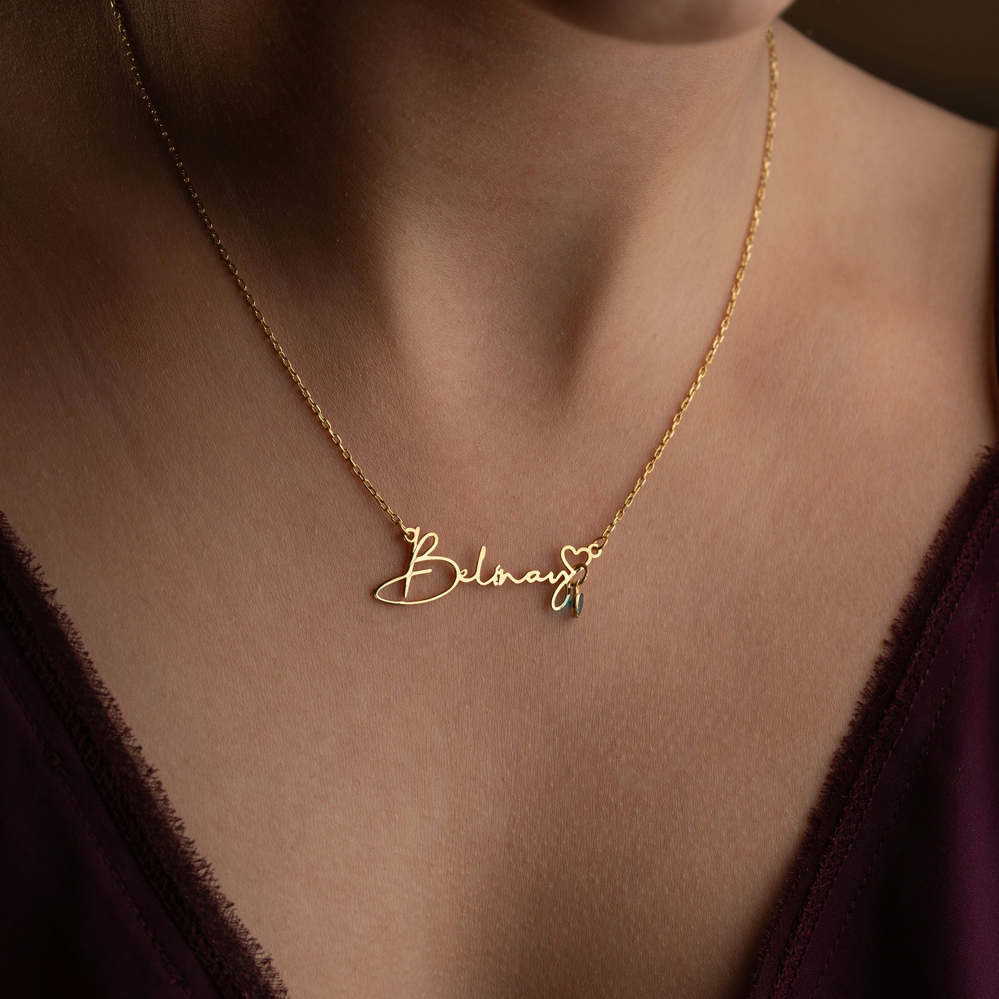 NAMENSKETTE MIT HERZ UND GEBURTSSTEIN| 925 SILBER