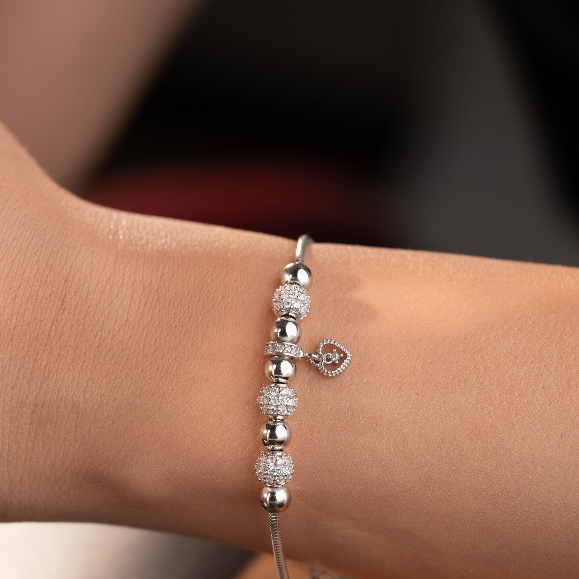 KUGEL MIT HERZ ARMKETTE | 925 SILBER