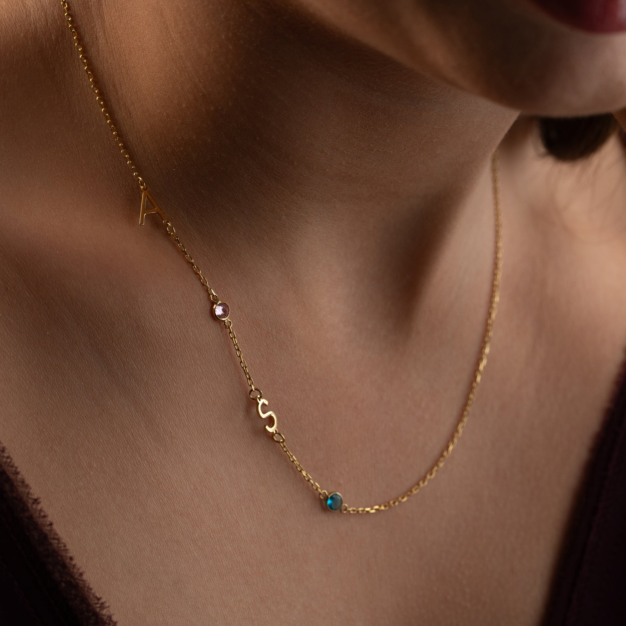 DUO LETTER & STEIN HALSKETTE | 925 SILBER