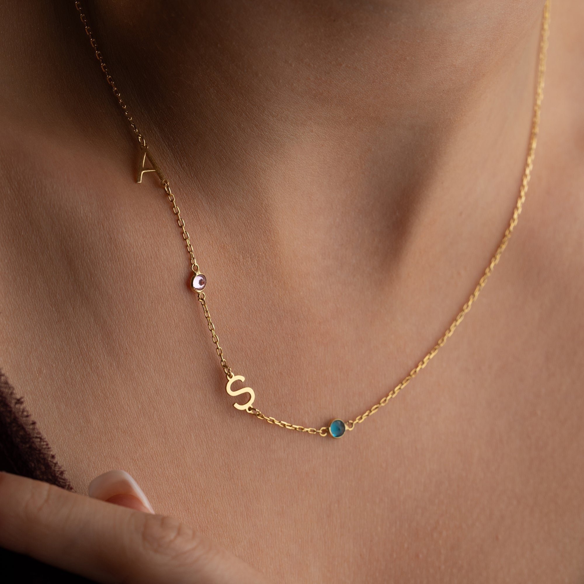 DUO LETTER & STEIN HALSKETTE | 925 SILBER