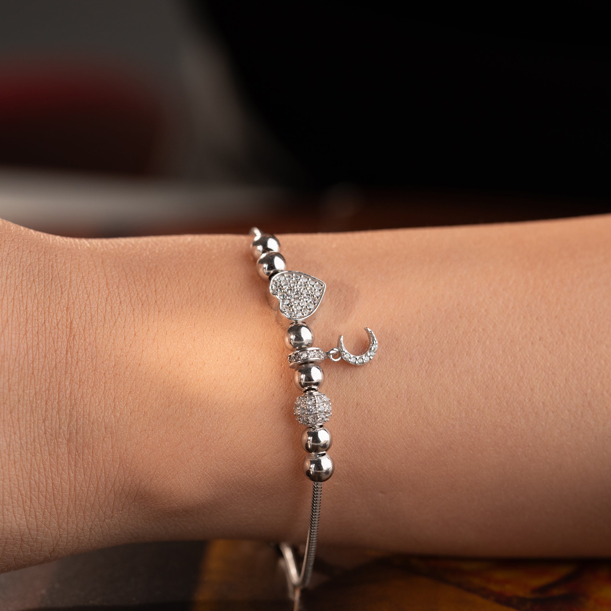 SICHELMOND MIT HERZ-CHARM ARMKETTE | 925 SILBER