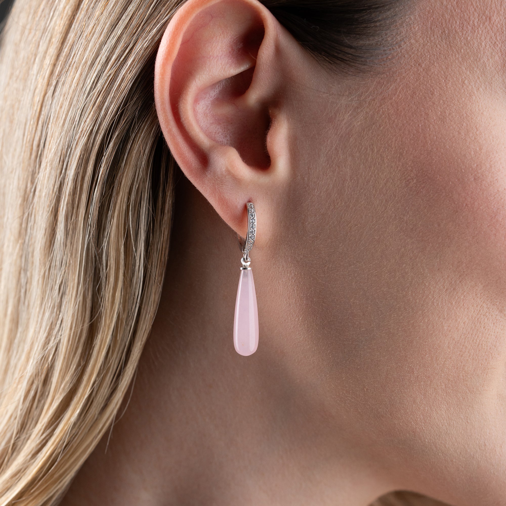 CREOLEN MIT ROSA TROPFENANHÄNGER OHRRINGE | 925 SILBER