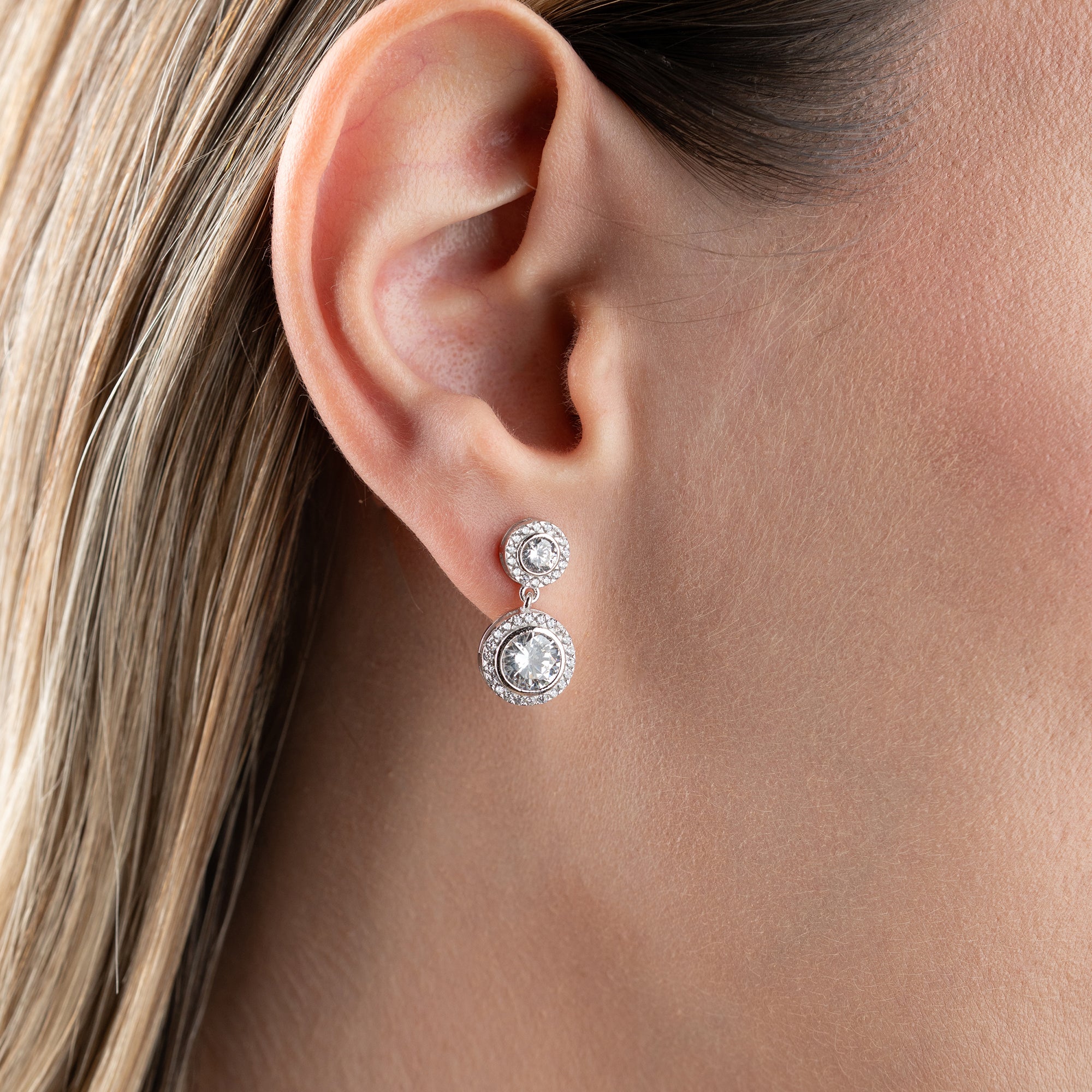 HALO HÄNGEOHRRINGE ZIRKONIA OHRRINGE | 925 SILBER
