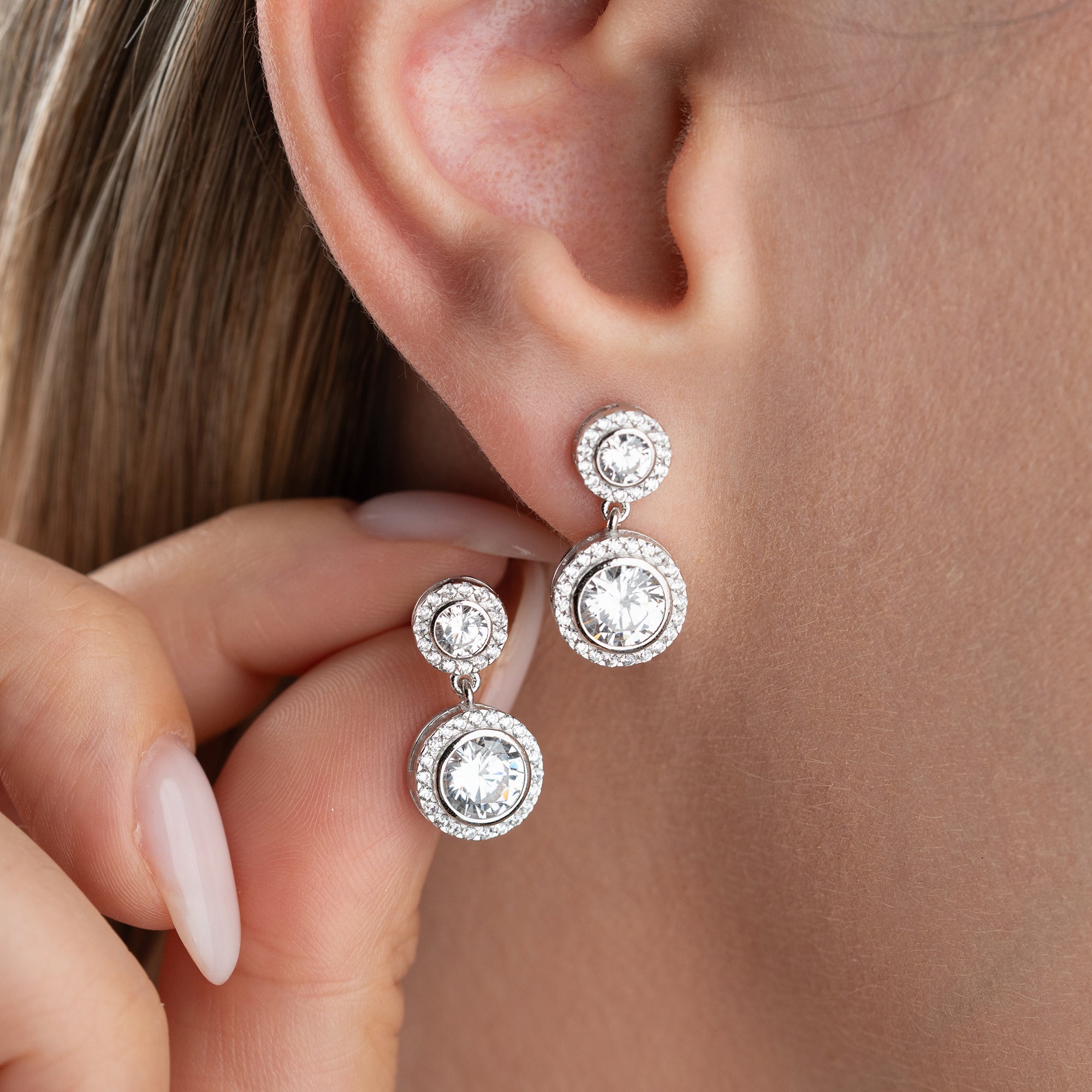 HALO HÄNGEOHRRINGE ZIRKONIA OHRRINGE | 925 SILBER