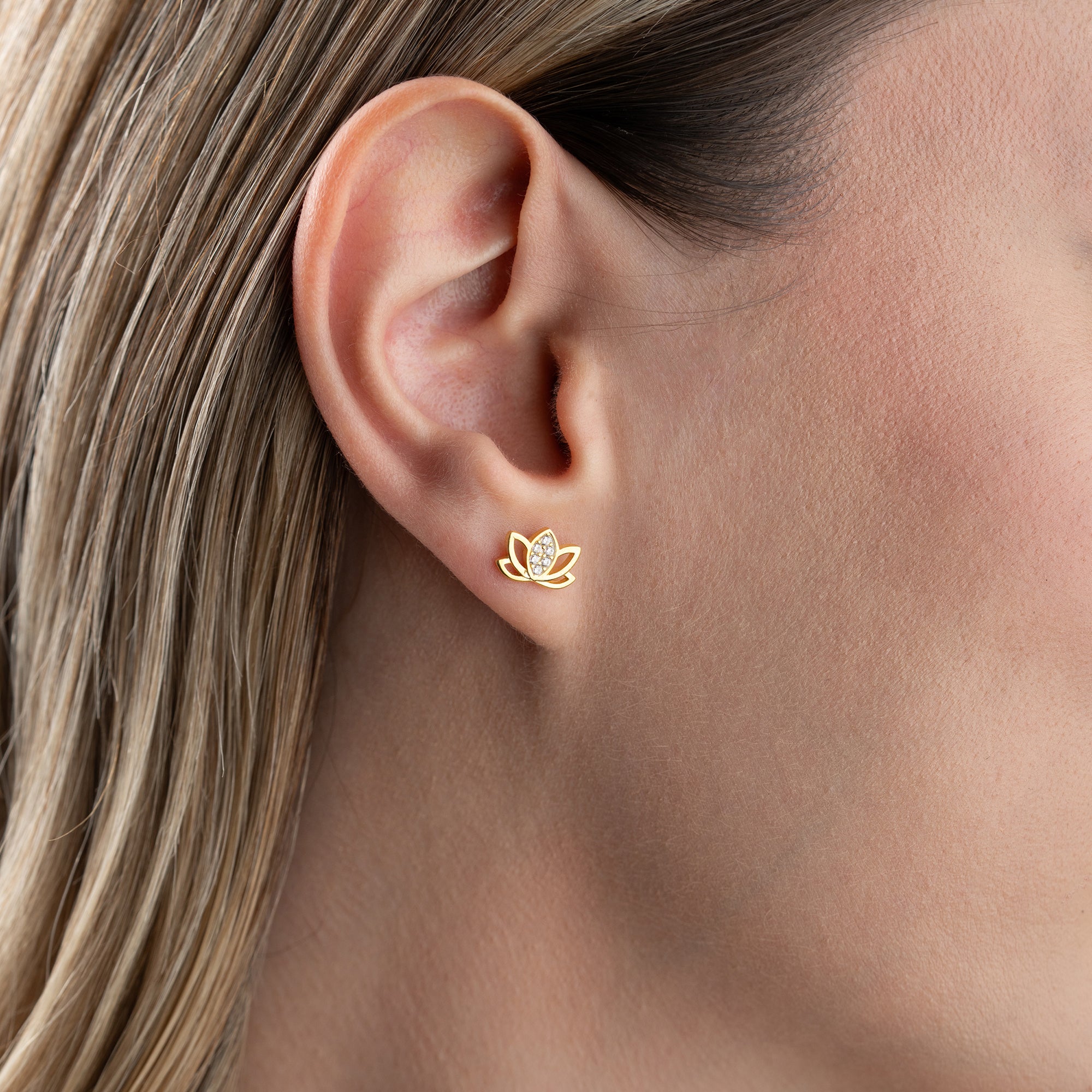 LOTUS GOLD MIT STEINEN OHRRINGE | 925 SILBER