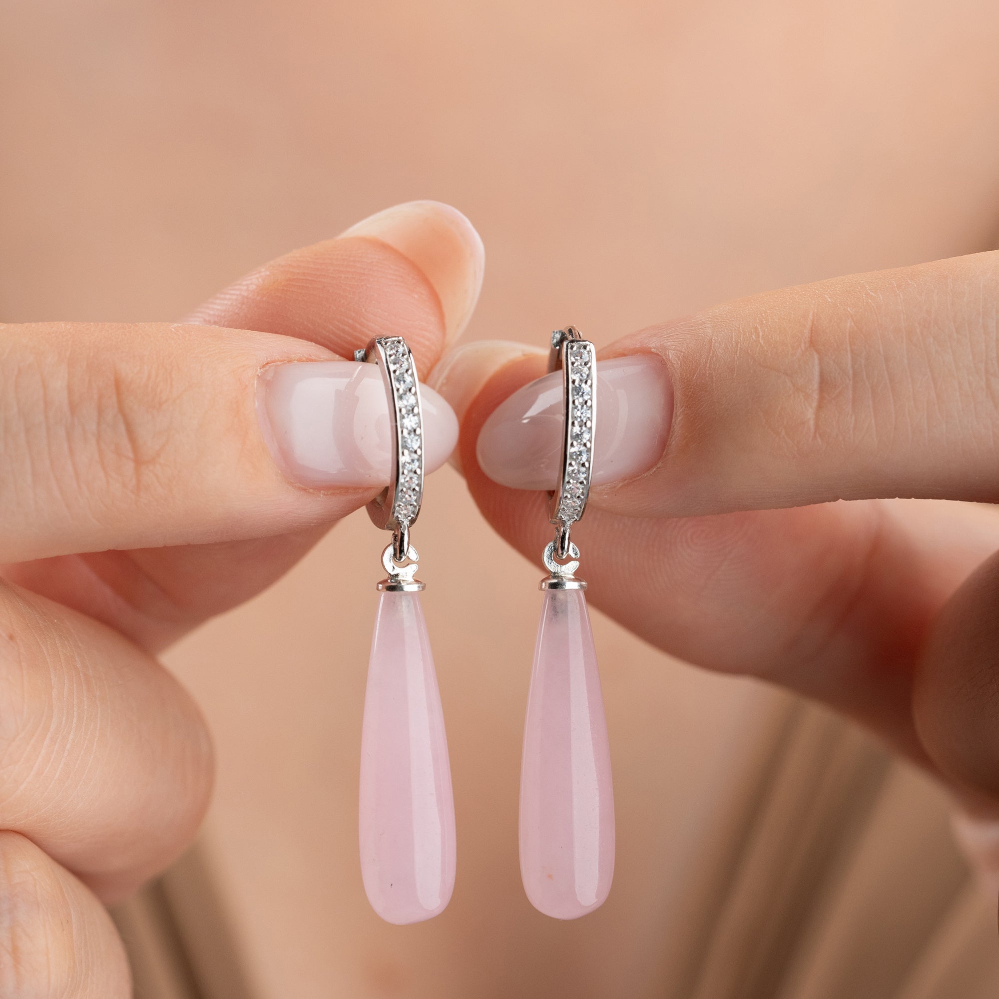 CREOLEN MIT ROSA TROPFENANHÄNGER OHRRINGE | 925 SILBER
