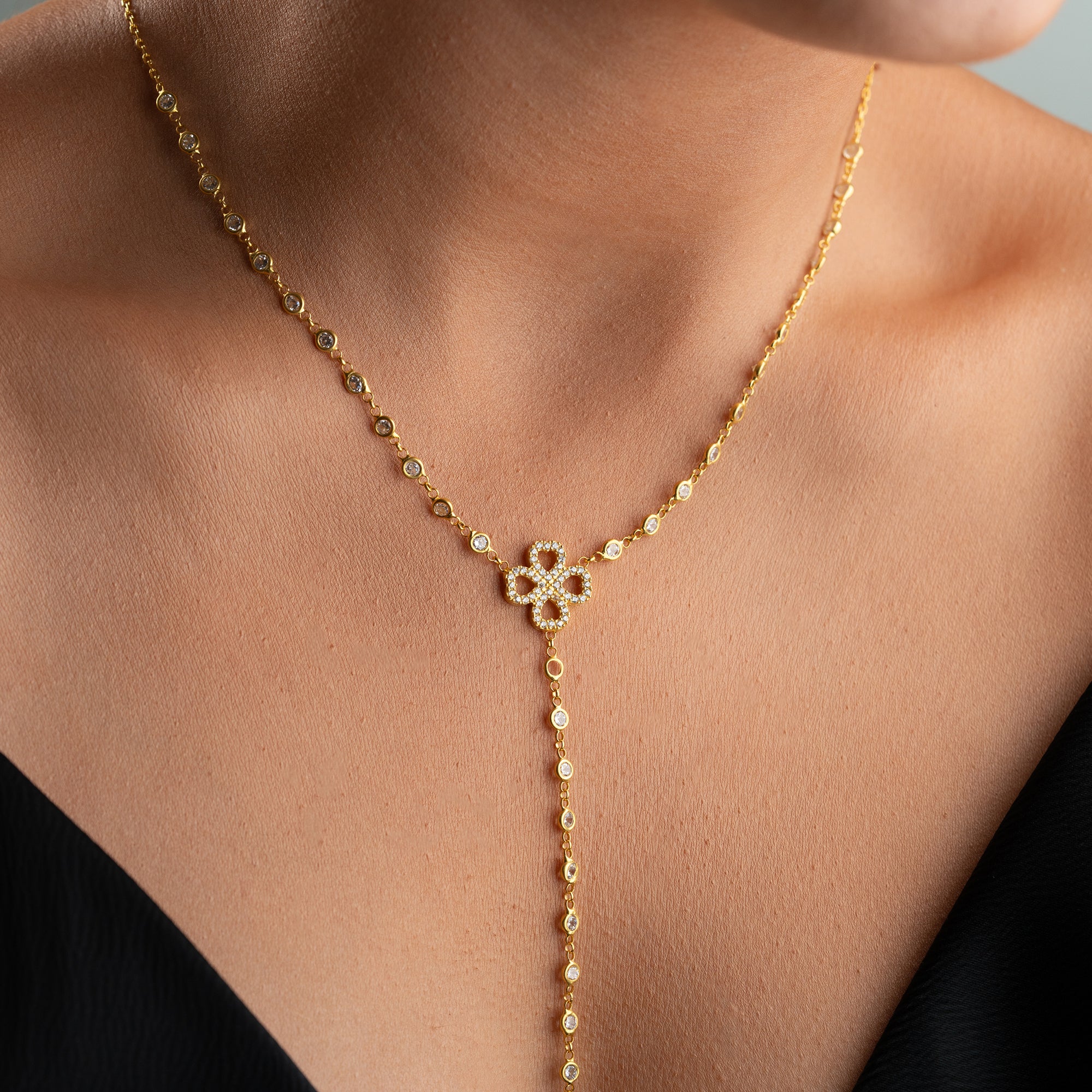 Y-ZIRKONIA KLEEBLATT HALSKETTE | 925 SILBER
