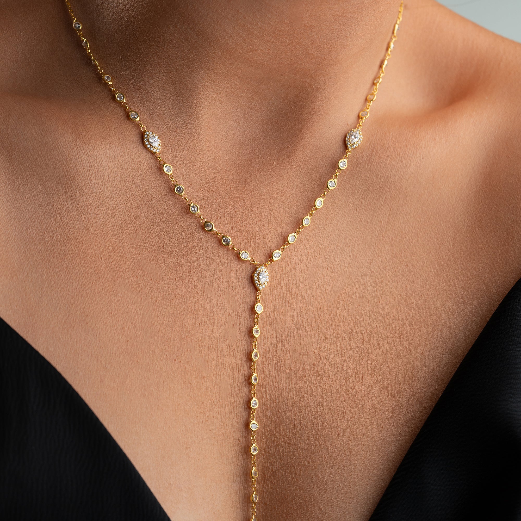 Y-MIT MARQUISE-STEINEN HALSKETTE | 925 SILBER
