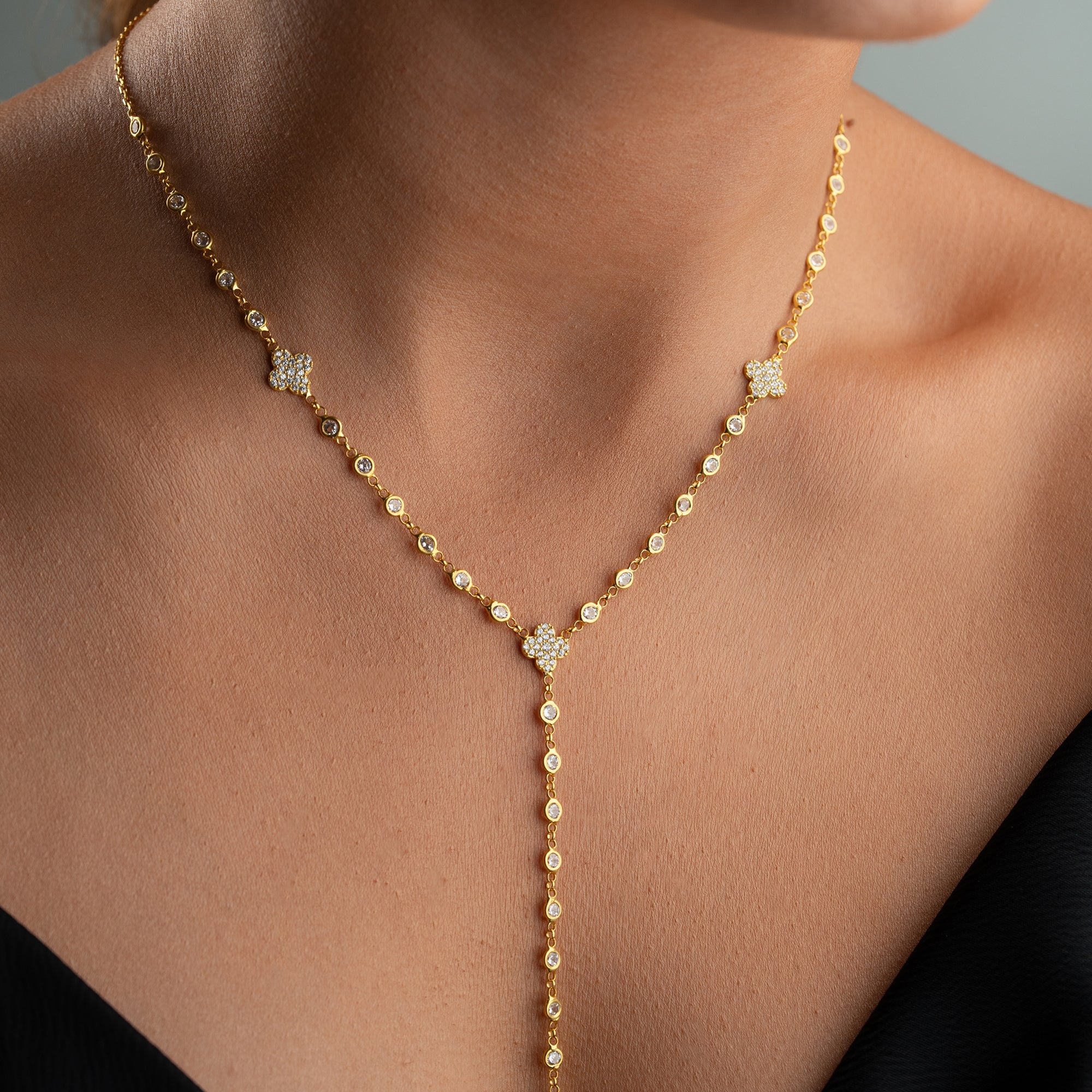 Y-ZIRKONIA KLEEBLATT HALSKETTE | 925 SILBER