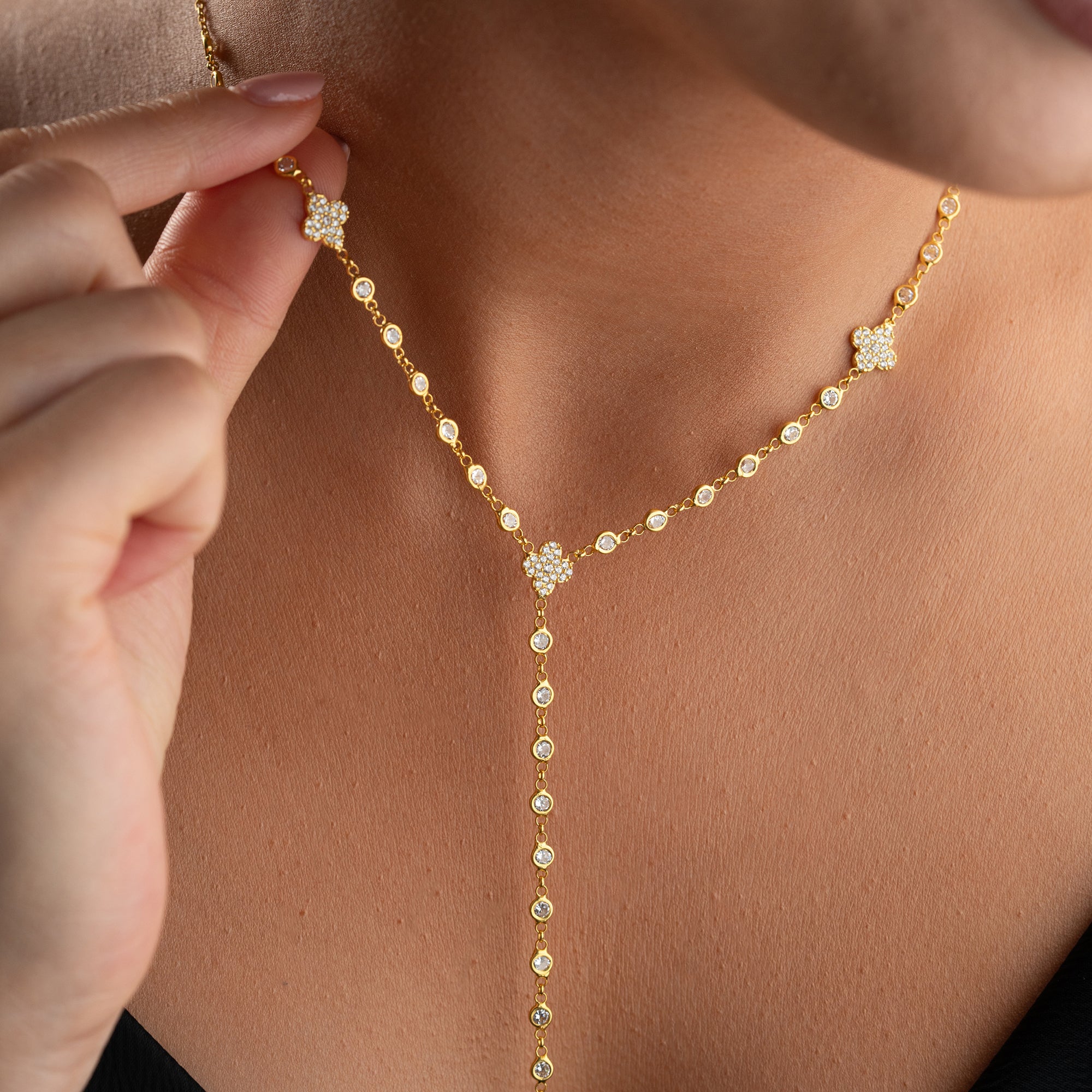 Y-ZIRKONIA KLEEBLATT HALSKETTE | 925 SILBER