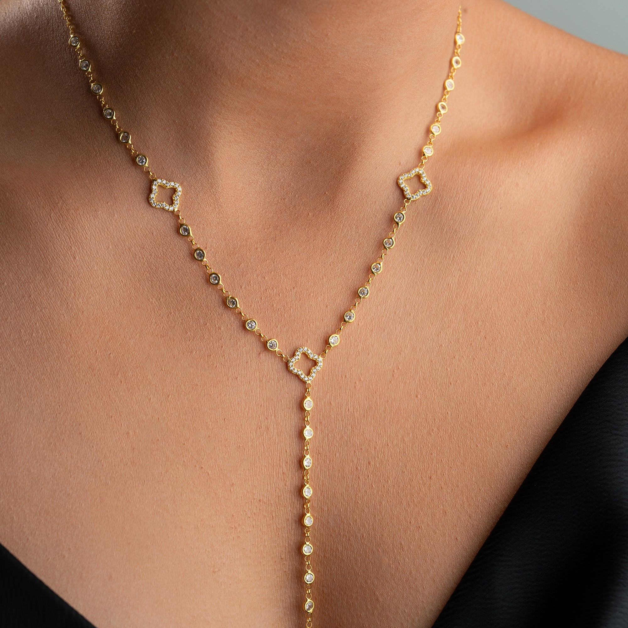 FILIGRANE Y-MIT KLEEBLATT-MOTIVEN HALSKETTE | 925 SILBER