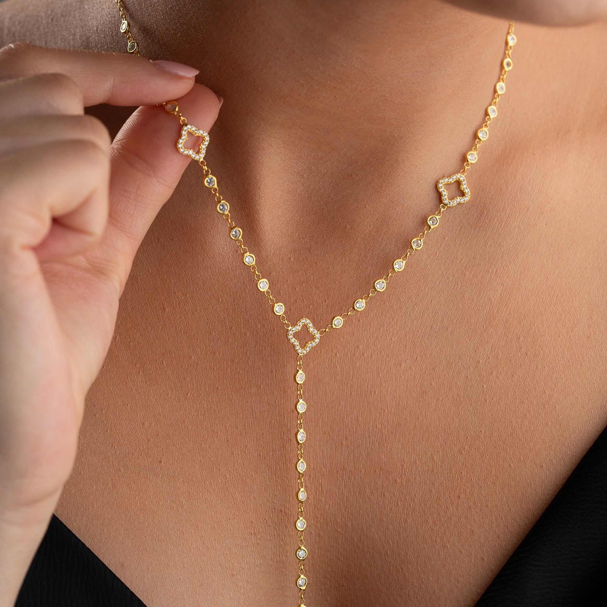 FILIGRANE Y-MIT KLEEBLATT-MOTIVEN HALSKETTE | 925 SILBER
