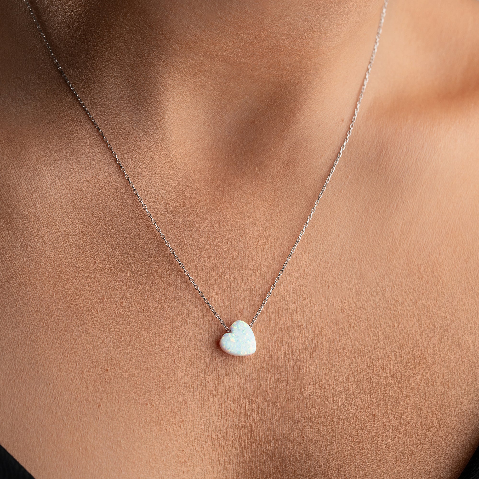 HERZ OPAL HALSKETTE | 925 SILBER