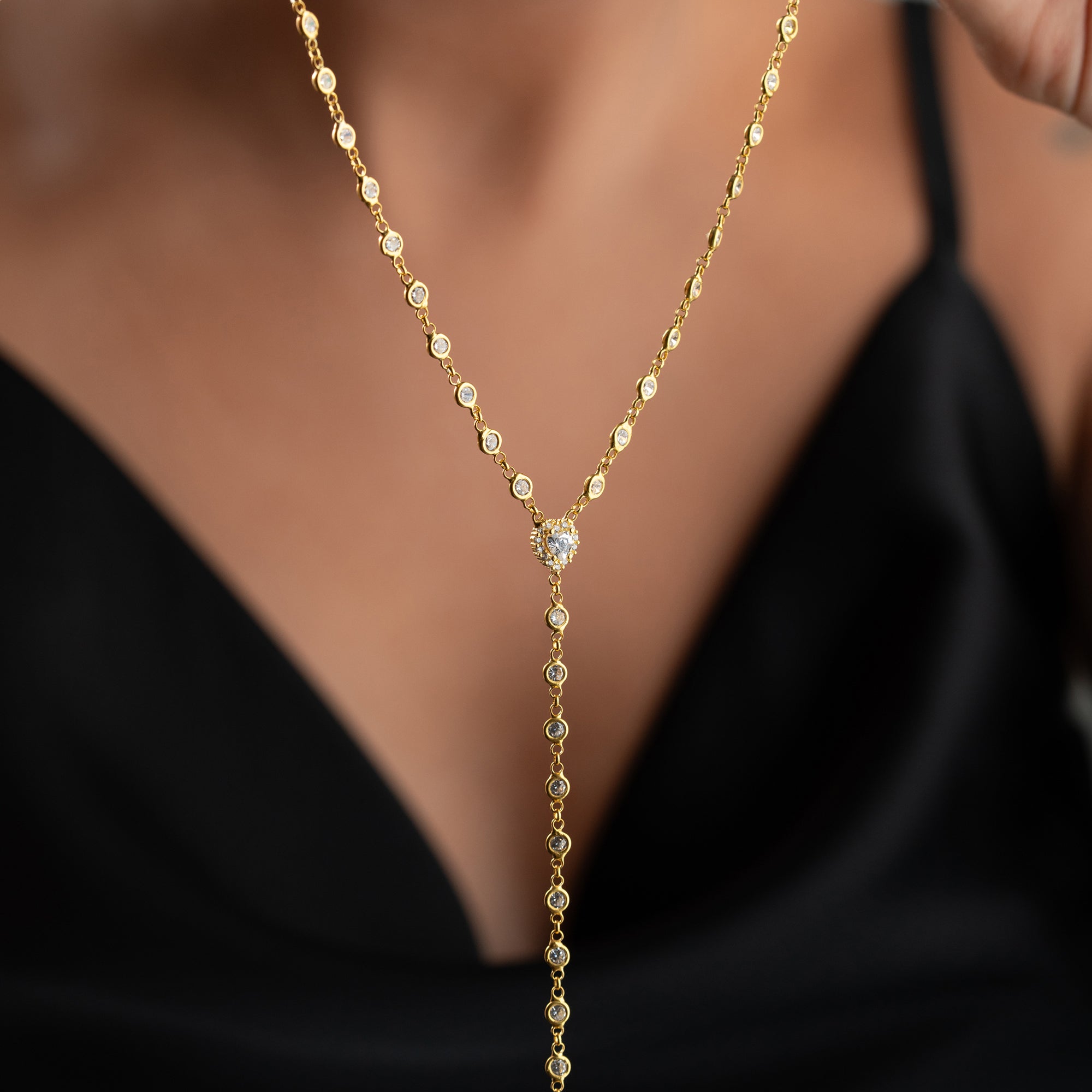 Y- MIT HALO-ANHÄNGER HALSKETTE | 925 SILBER