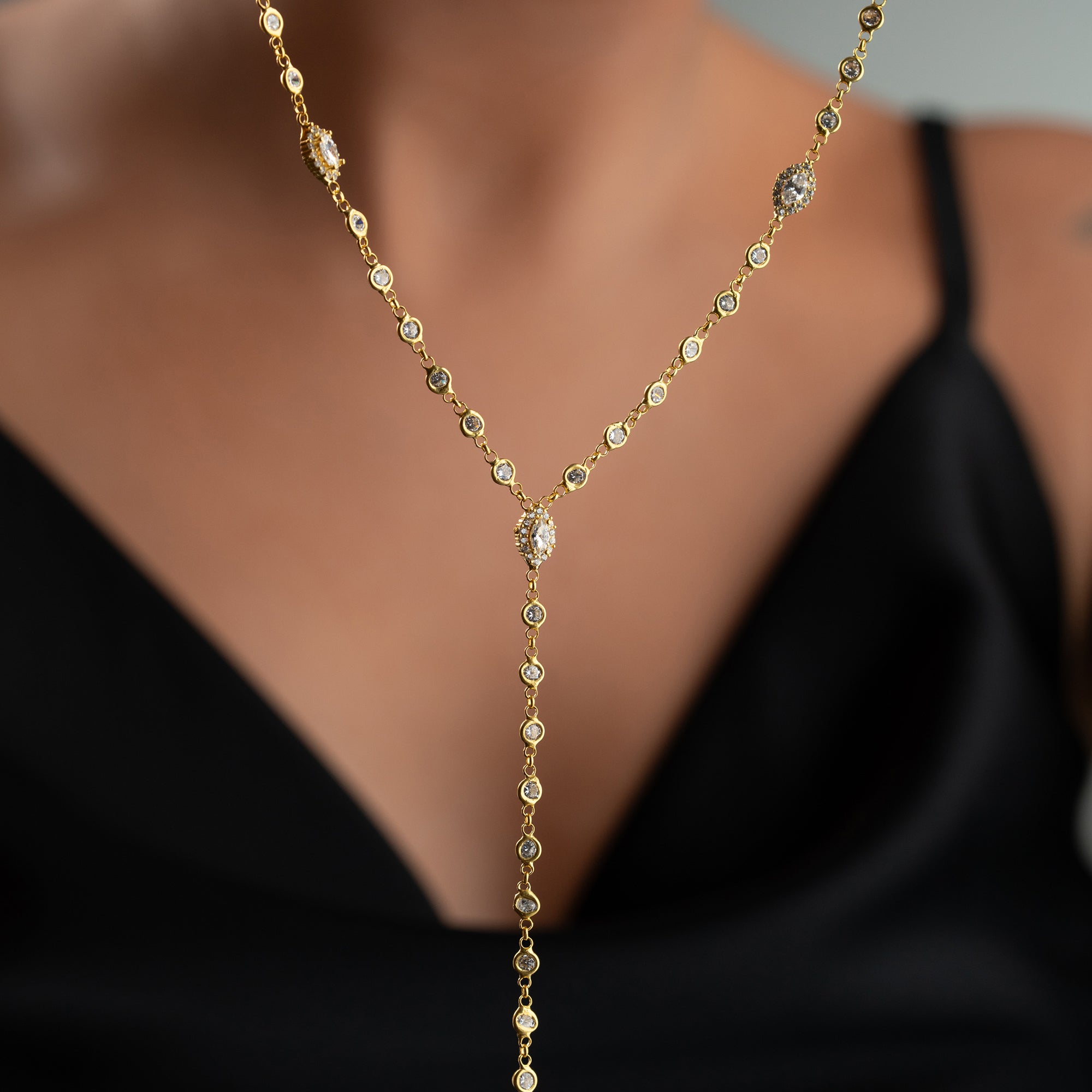 Y-MIT MARQUISE-STEINEN HALSKETTE | 925 SILBER