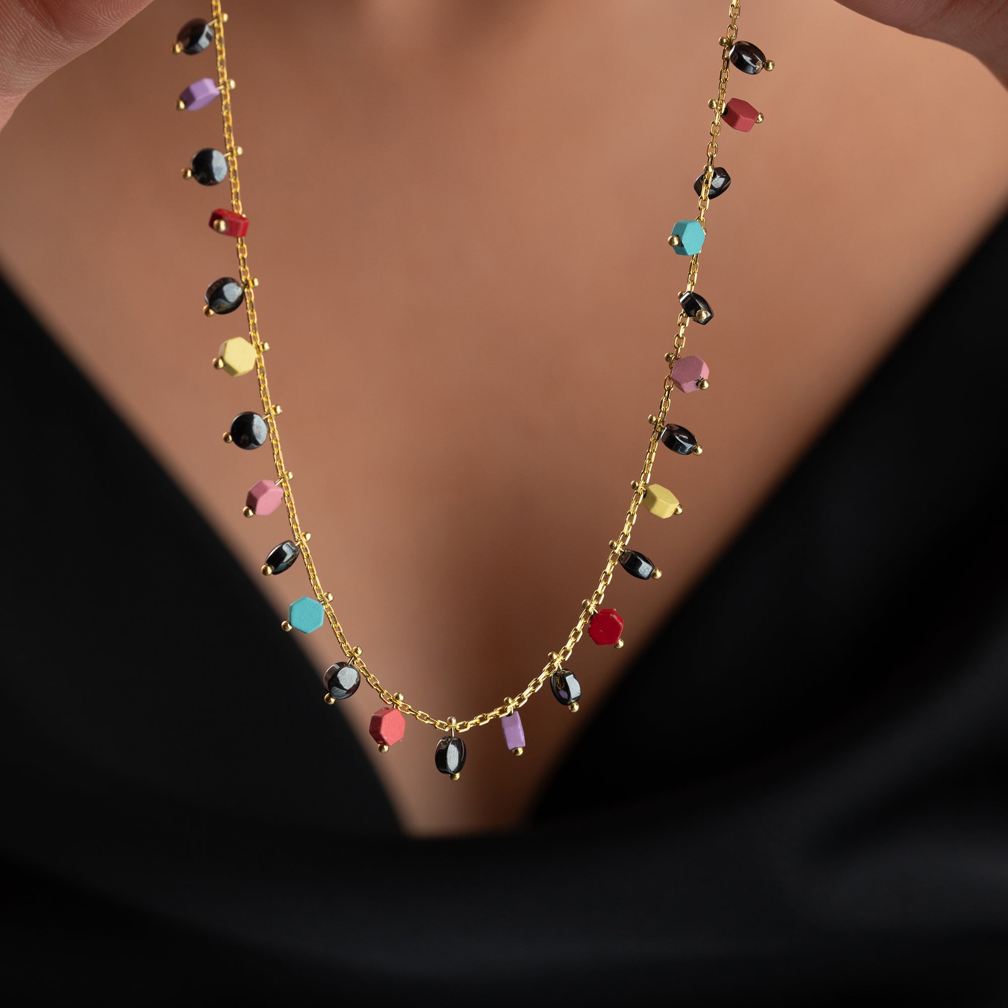 BUNTE PLÄTTCHEN HALSKETTE | 925 SILBER