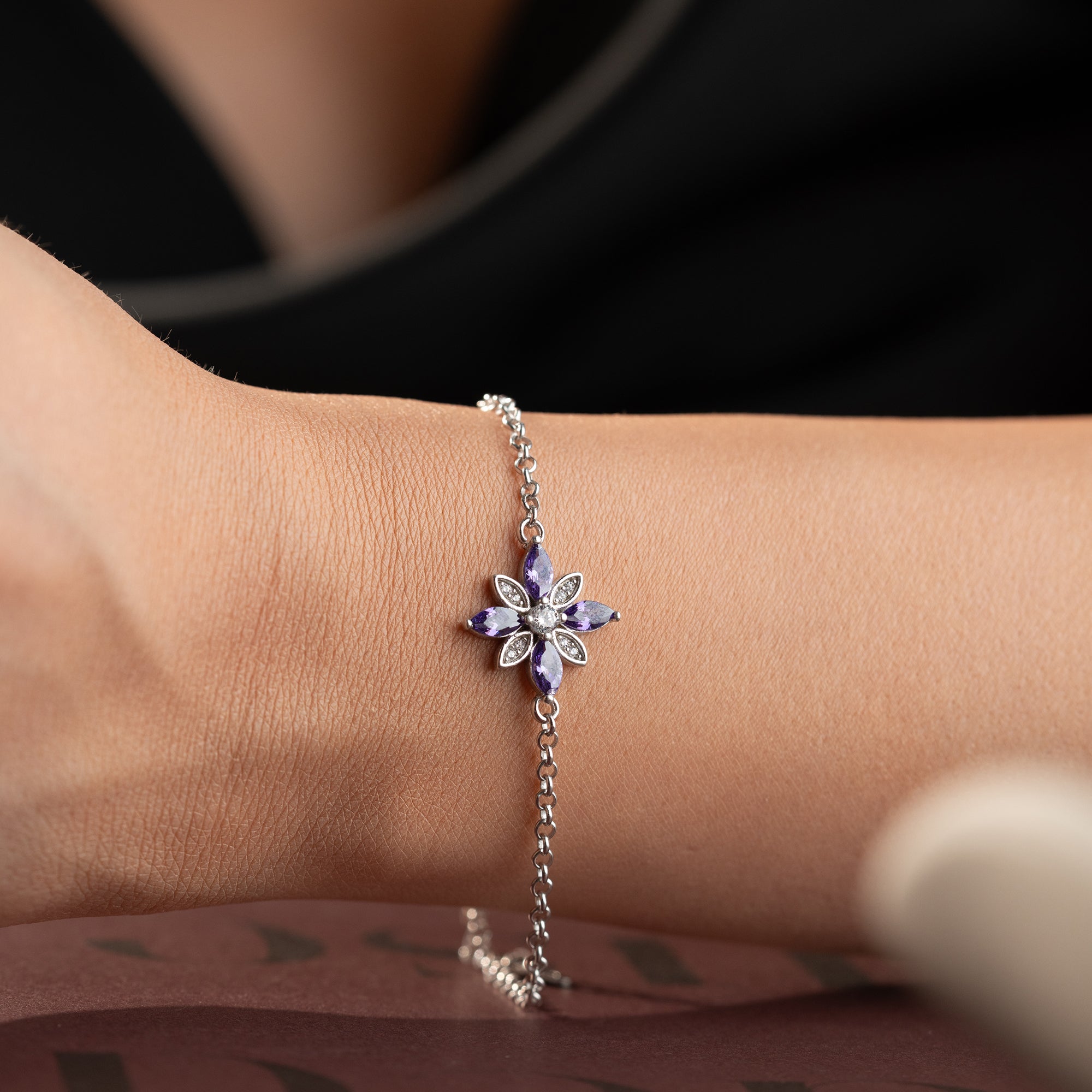 VIOLETT BLUME ARMKETTE | 925 SILBER