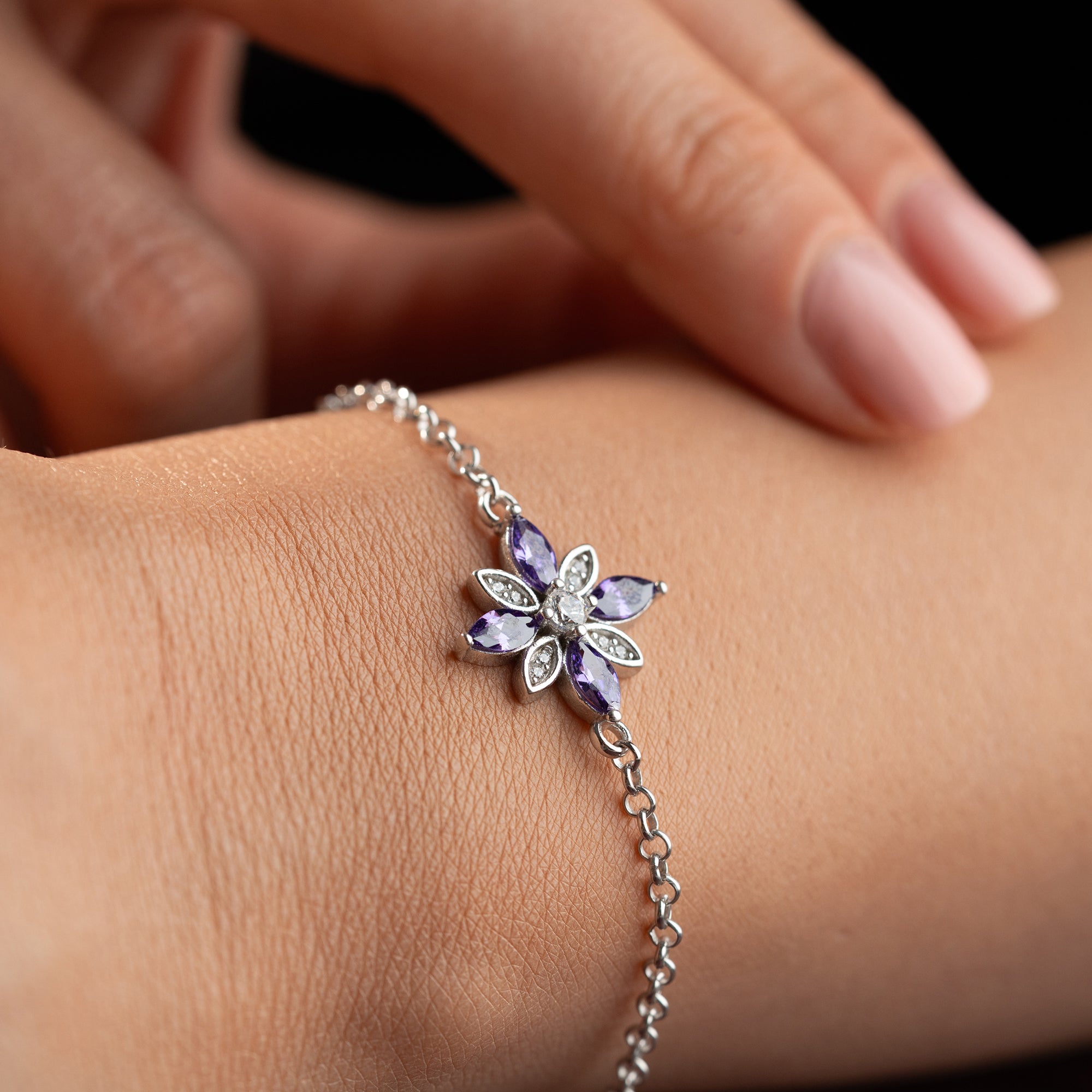 VIOLETT BLUME ARMKETTE | 925 SILBER