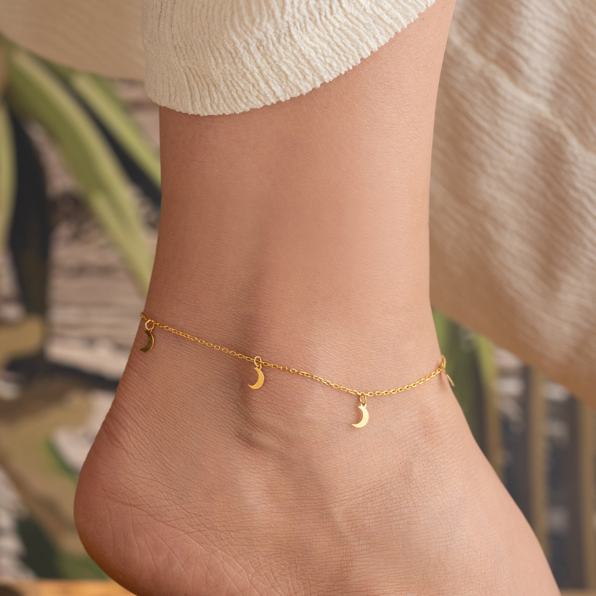 MIT MOND-CHARM FUSSKETTE | 925 SILBER