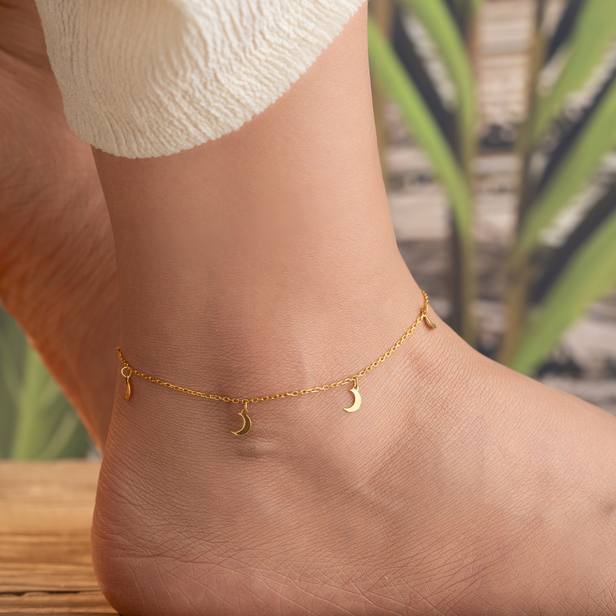 MIT MOND-CHARM FUSSKETTE | 925 SILBER