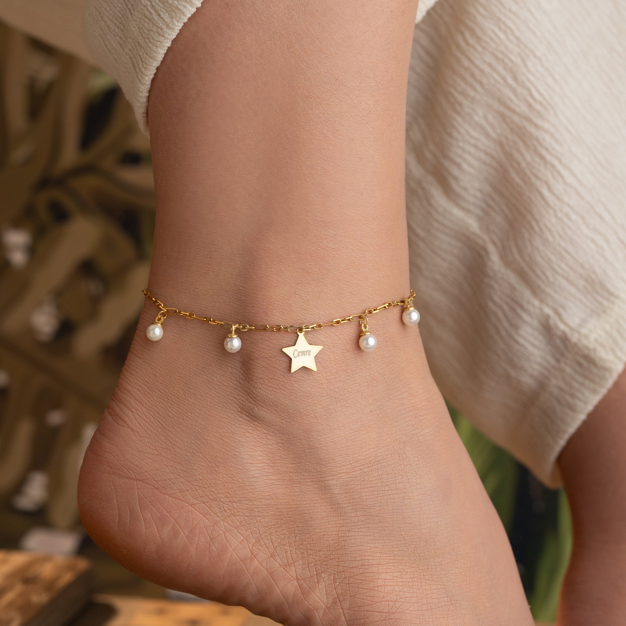 NAMENS  MIT STERN FUSSKETTE | 925 SILBER