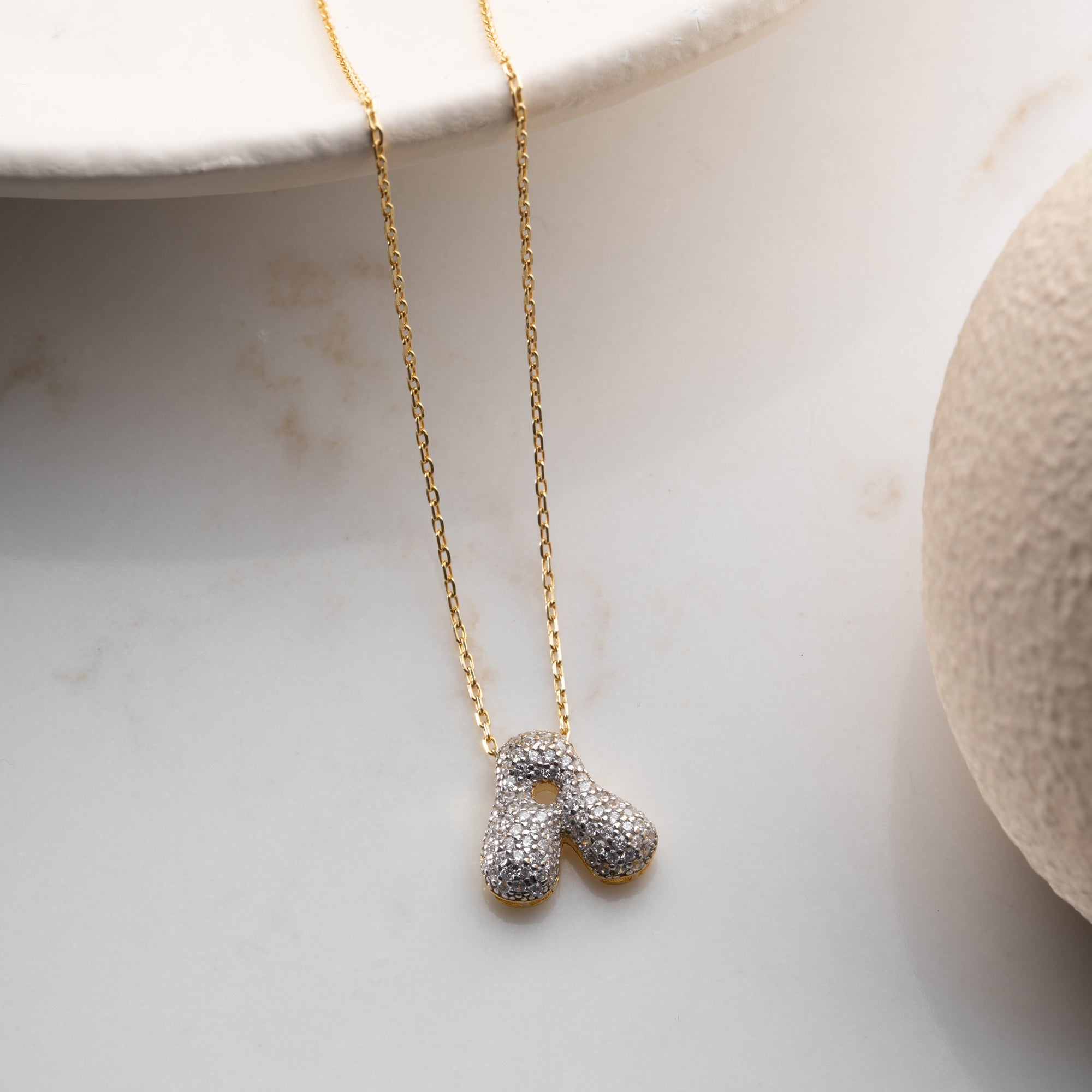 BUBBLE ZIRKONIA BUCHSTABENKETTE| 925 SILBER