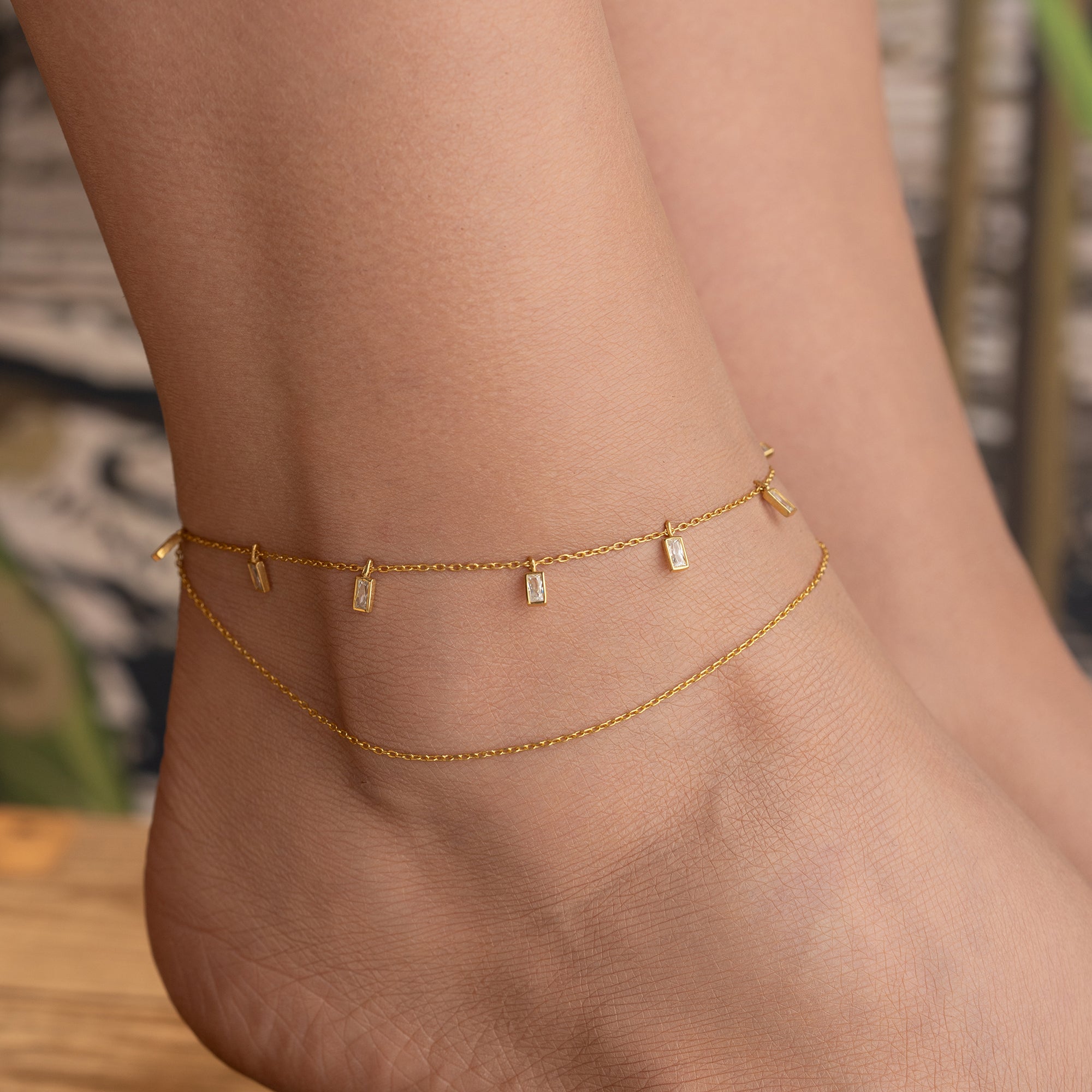 BAGUETTE FUSSKETTE | 925 SILBER