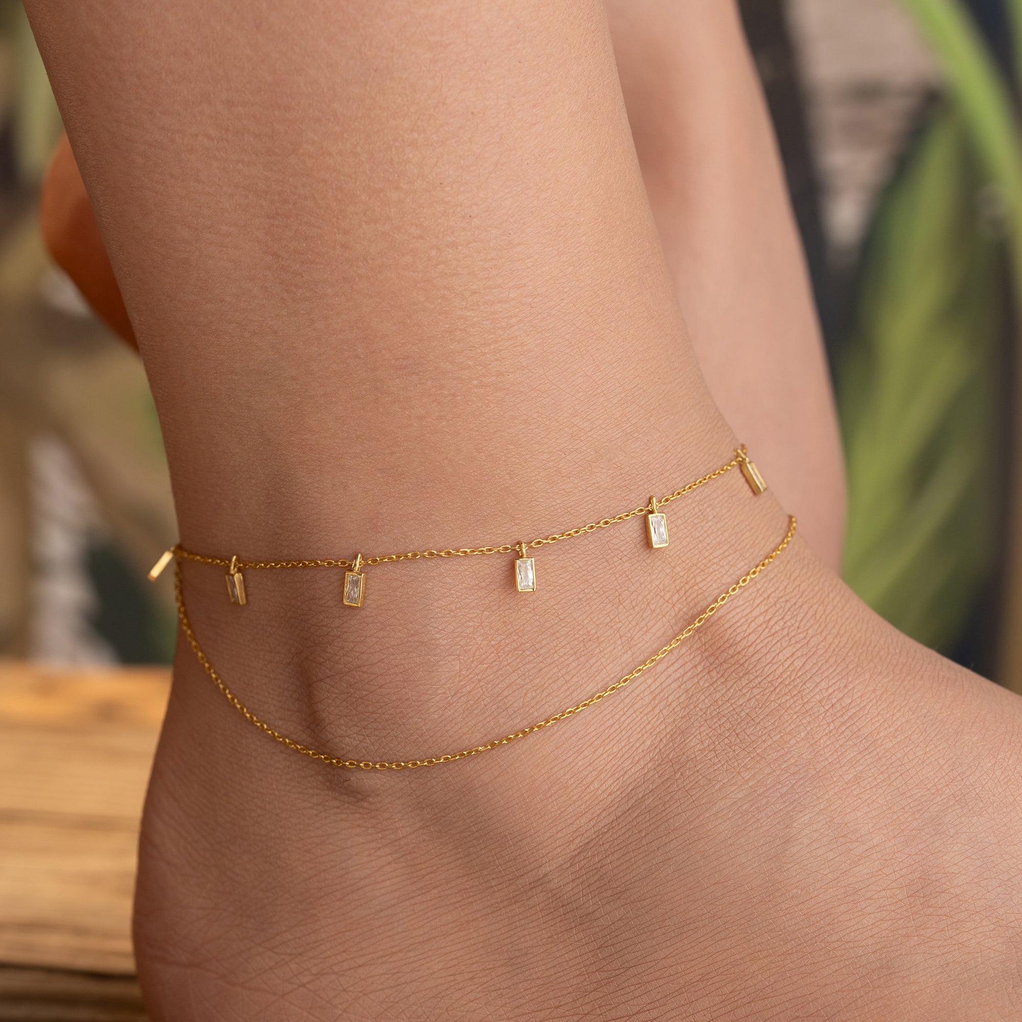BAGUETTE FUSSKETTE | 925 SILBER