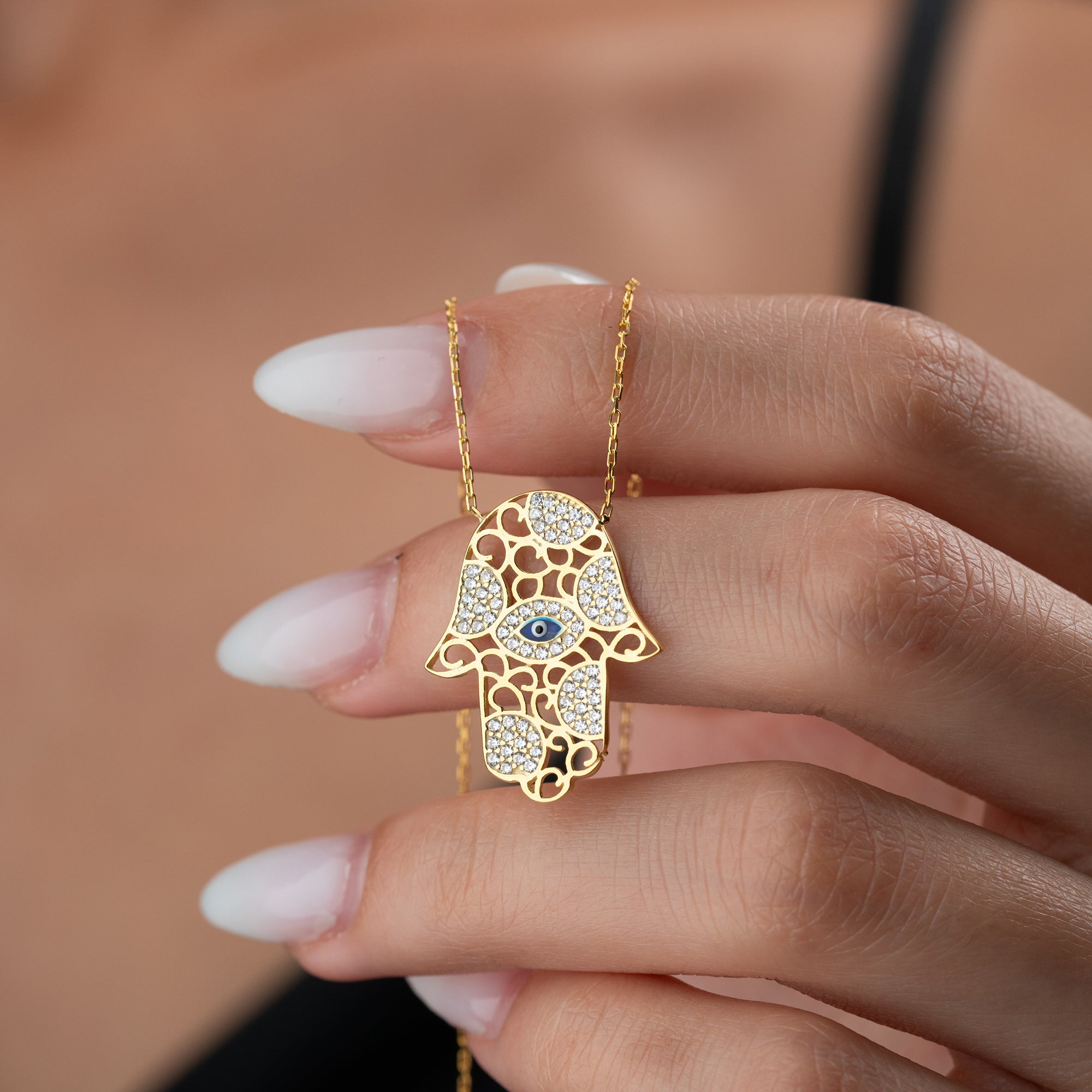 FATIMAS HAND MIT NAZAR & ZIRKONIA HALSKETTE | 925 SILBER
