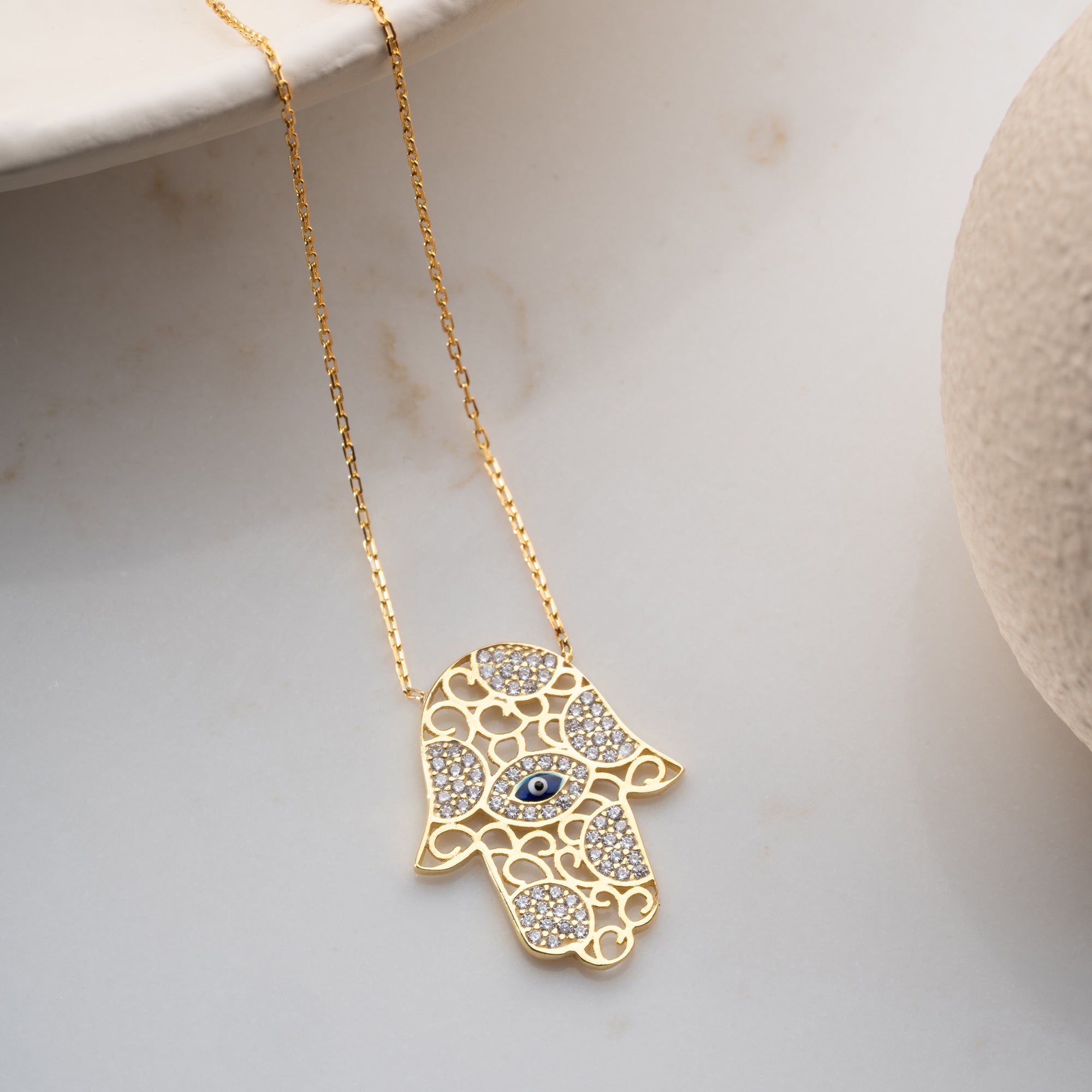 FATIMAS HAND MIT NAZAR & ZIRKONIA HALSKETTE | 925 SILBER