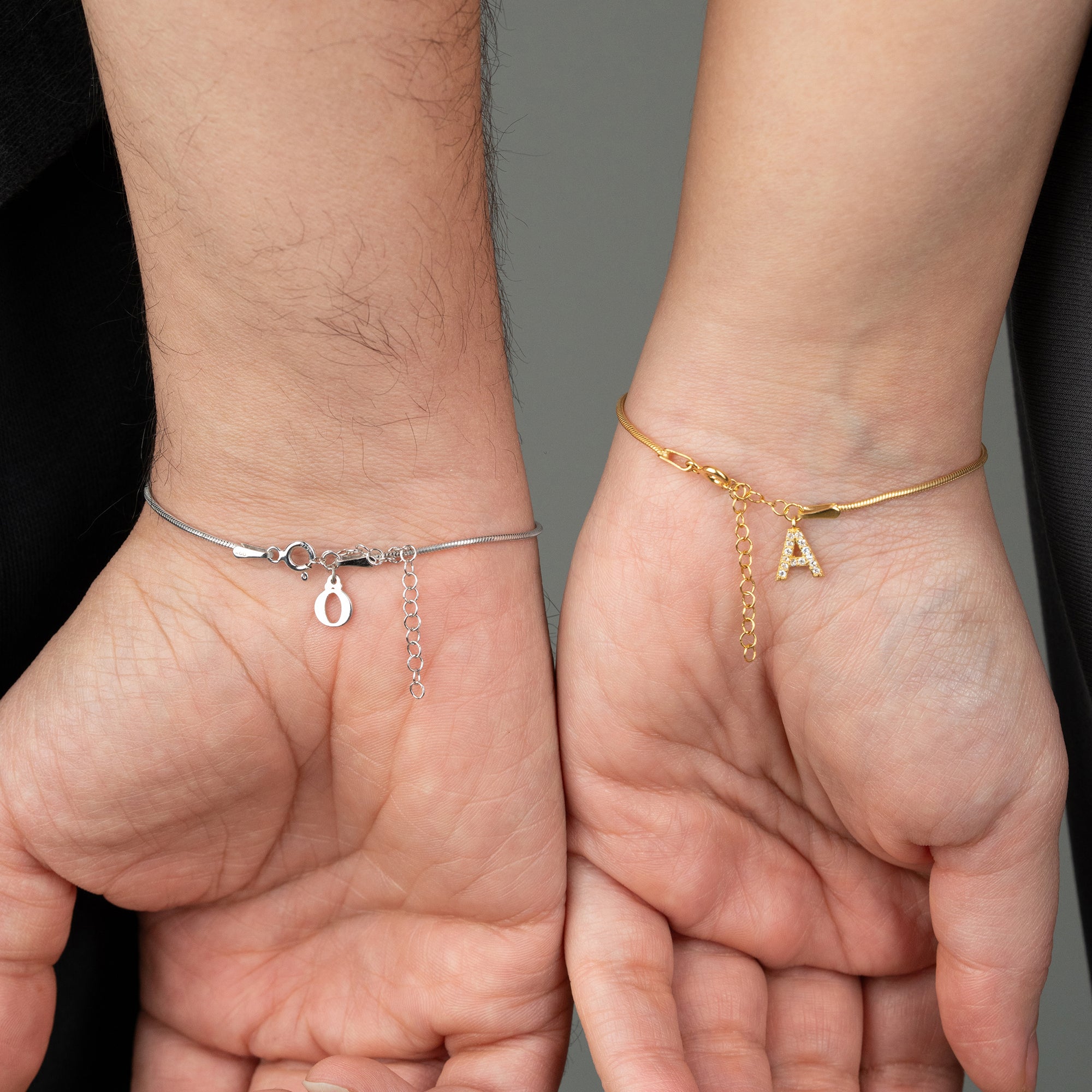 SLIM SNAKE SKIN BUCHSTABEN PARTNERARMBAND  | 925 SILBER