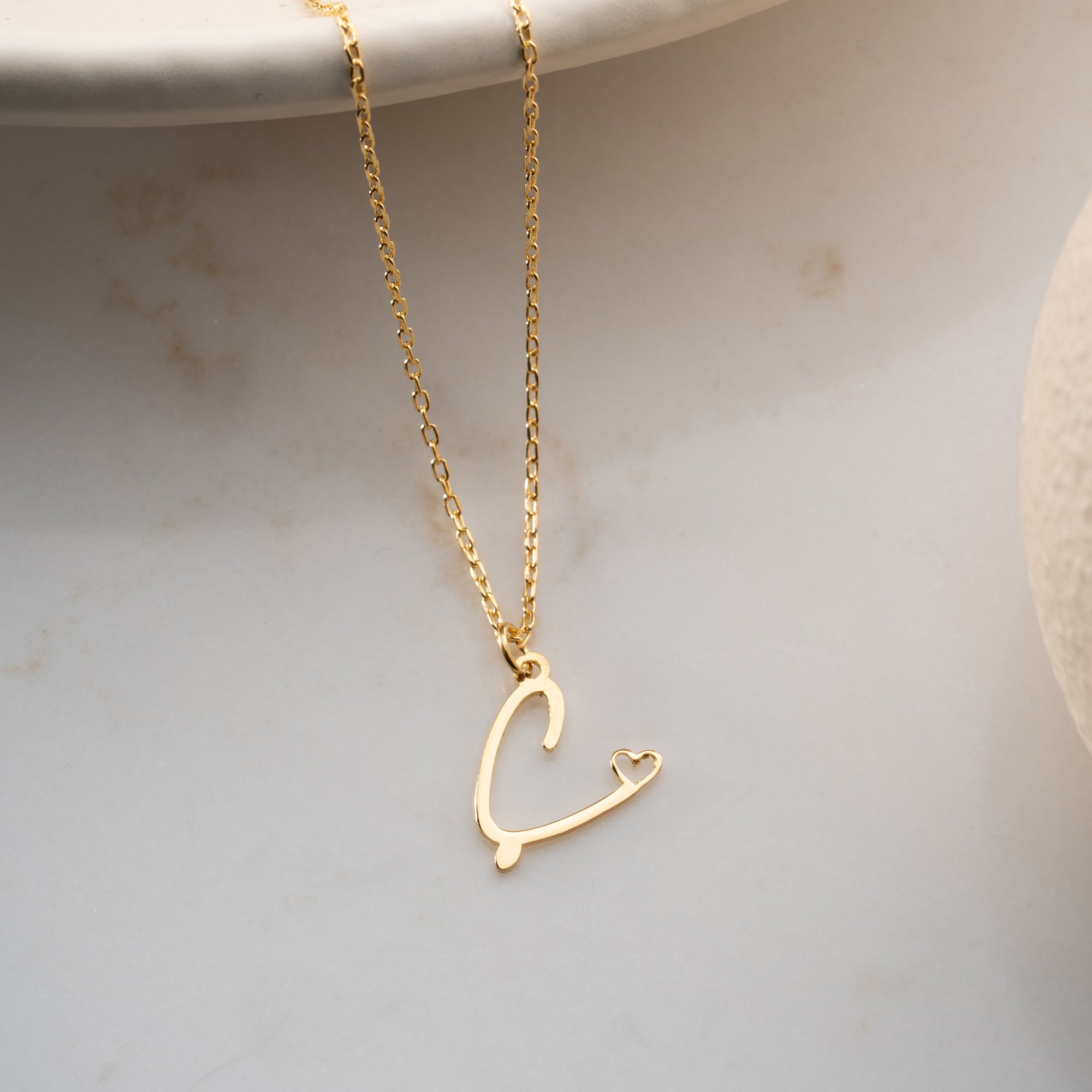 LARGE LETTER NECKLACE WITH MINI HEART | 925 SILVER