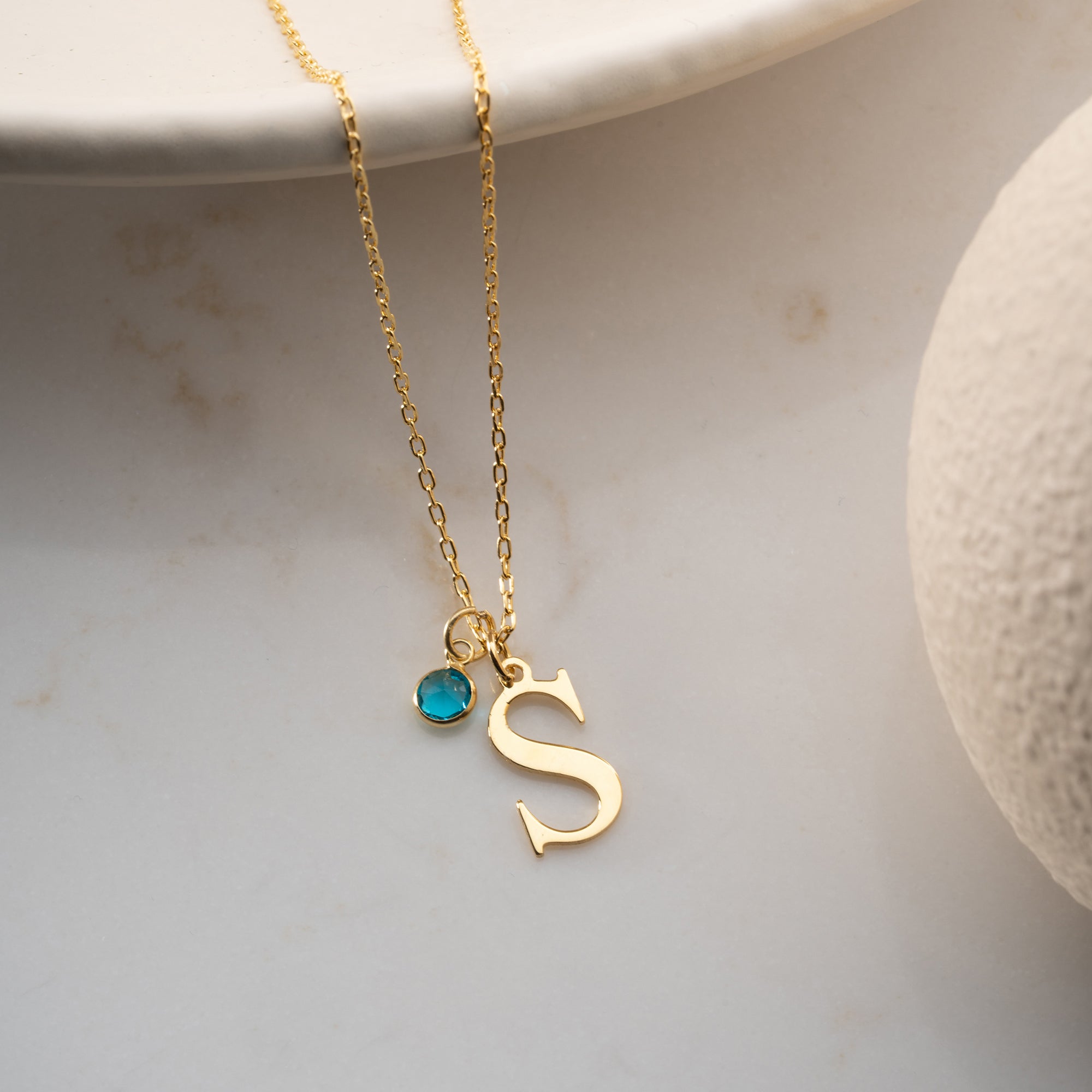 Birthstone Initial Necklace | 925 Silver